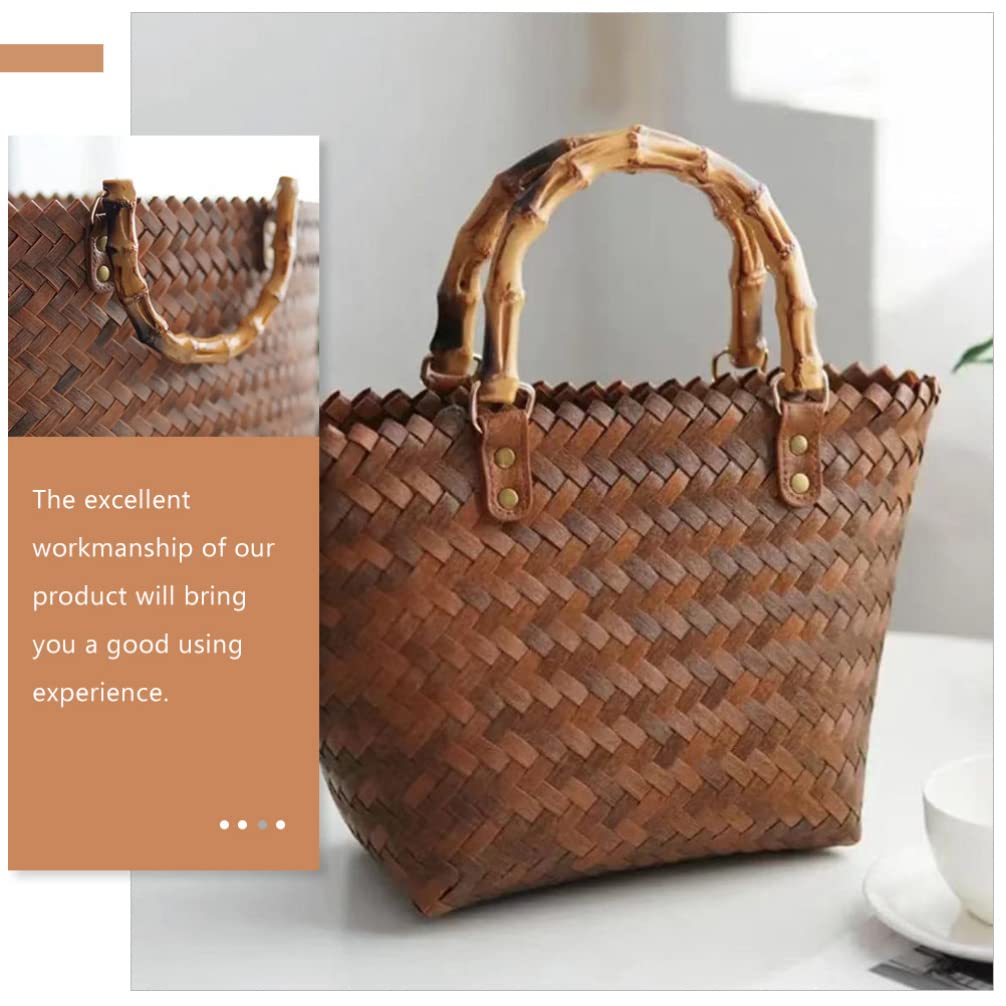 Stylish Woven Rattan Tote Bag with Bamboo Handle - Women's Retro Hobo Shoulder Bag for Beach, Picnic, Wedding & Shopping | Eco-Friendly Straw Handbag for Casual Outings & Summer Accessories