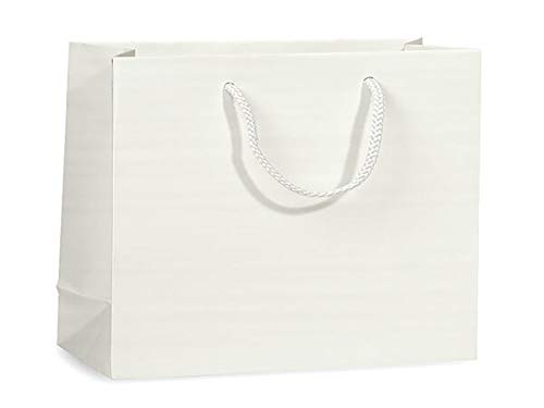 Matte Laminated White Gift Bags Bulk Pack of 100 - 13x5x10 Inches Medium Size for Party Favors, Wedding, Birthday & Holiday Gifting - Elegant Matte Finish Gift Packaging