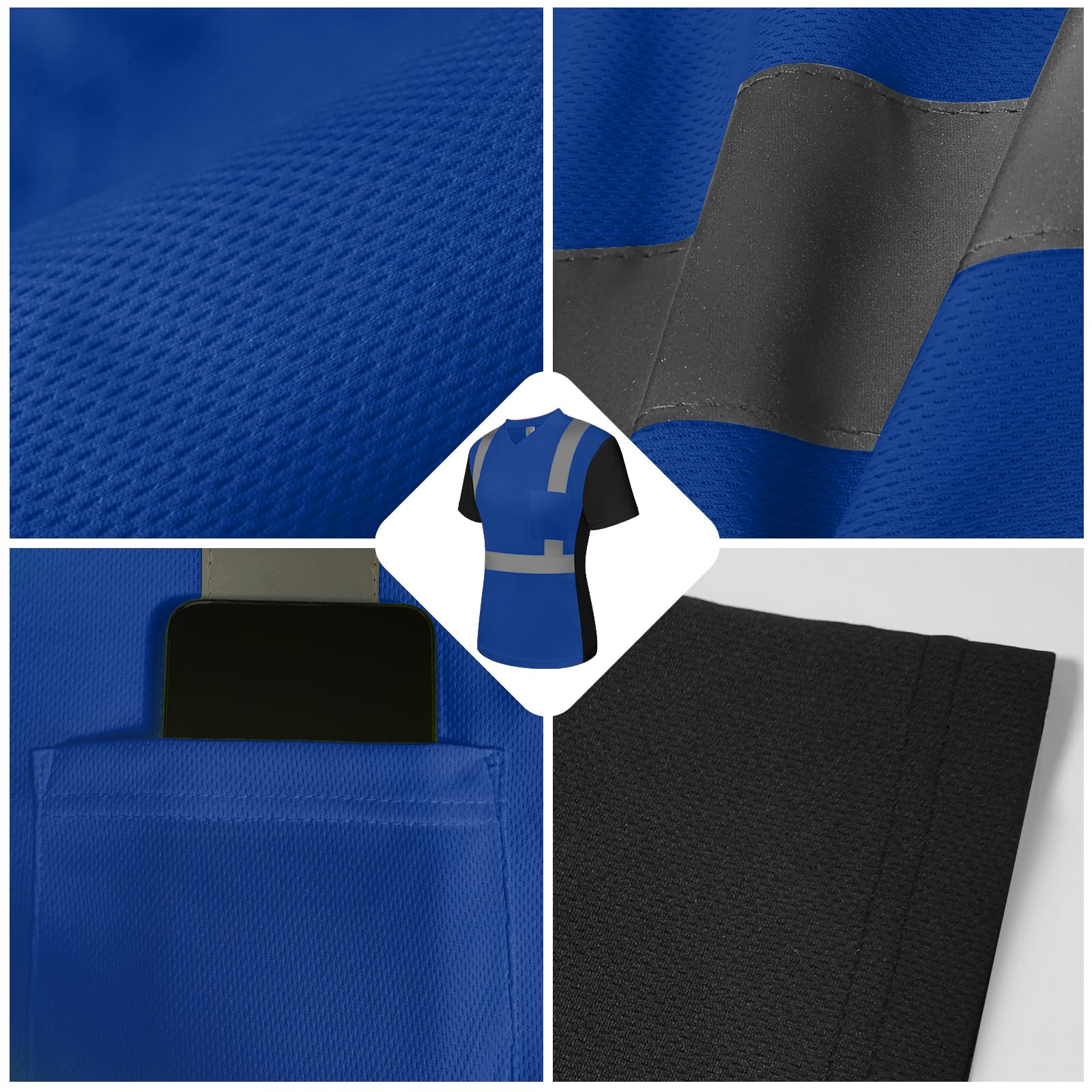 Class 3 High Visibility Blue Reflective Safety Shirts for Women - Short Sleeve Breathable Hi-Vis Work Shirts with Black Bottom | ANSI Certified for Construction, Road Work & Night Safety (UWPJ-Blue M)