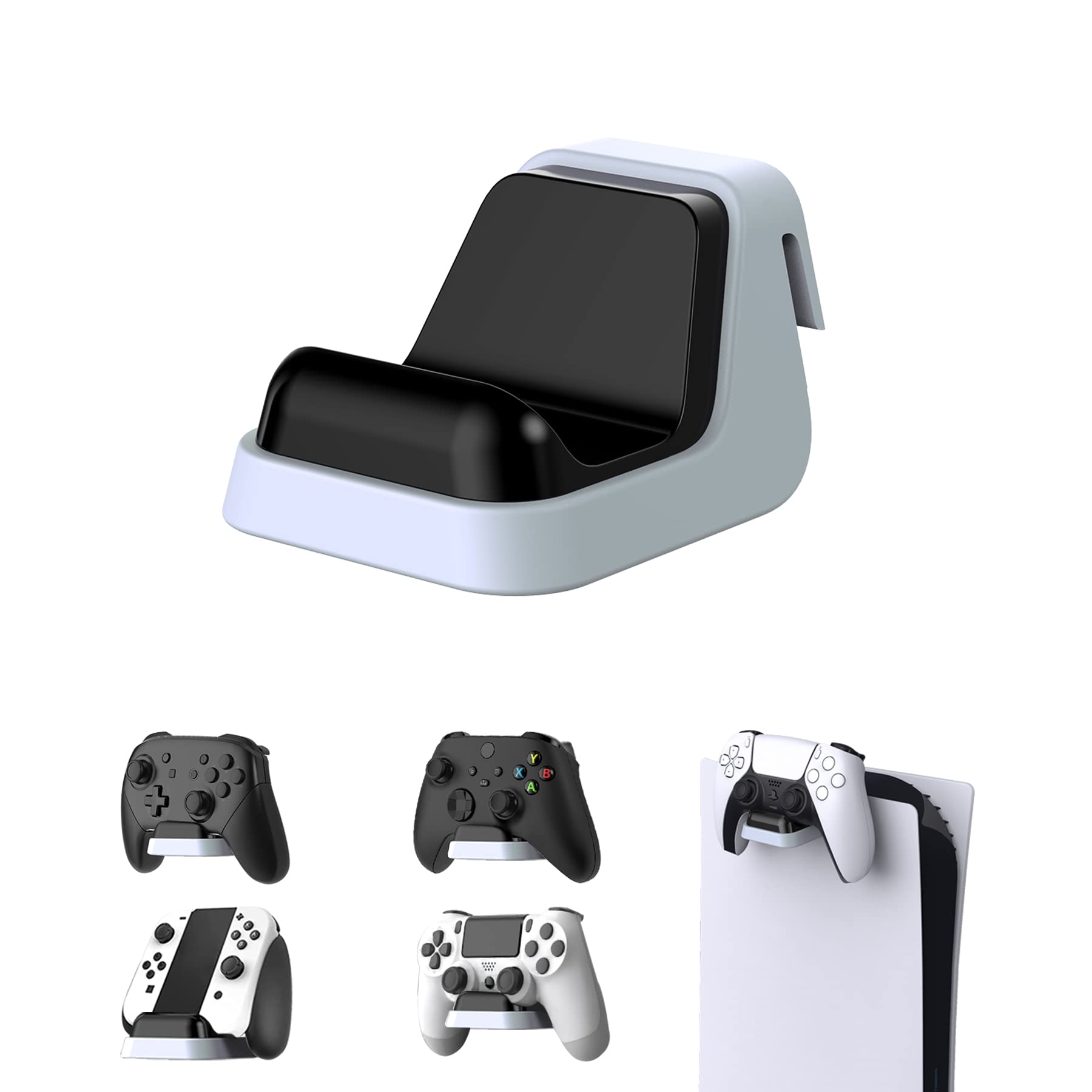 PlayVital Universal Game Controller Wall Mount for PS5, Xbox Series & Nintendo Switch Pro - Headset Holder & Console Hanger (Black & White) - Perfect for Gaming Room Organization & Controller Storage