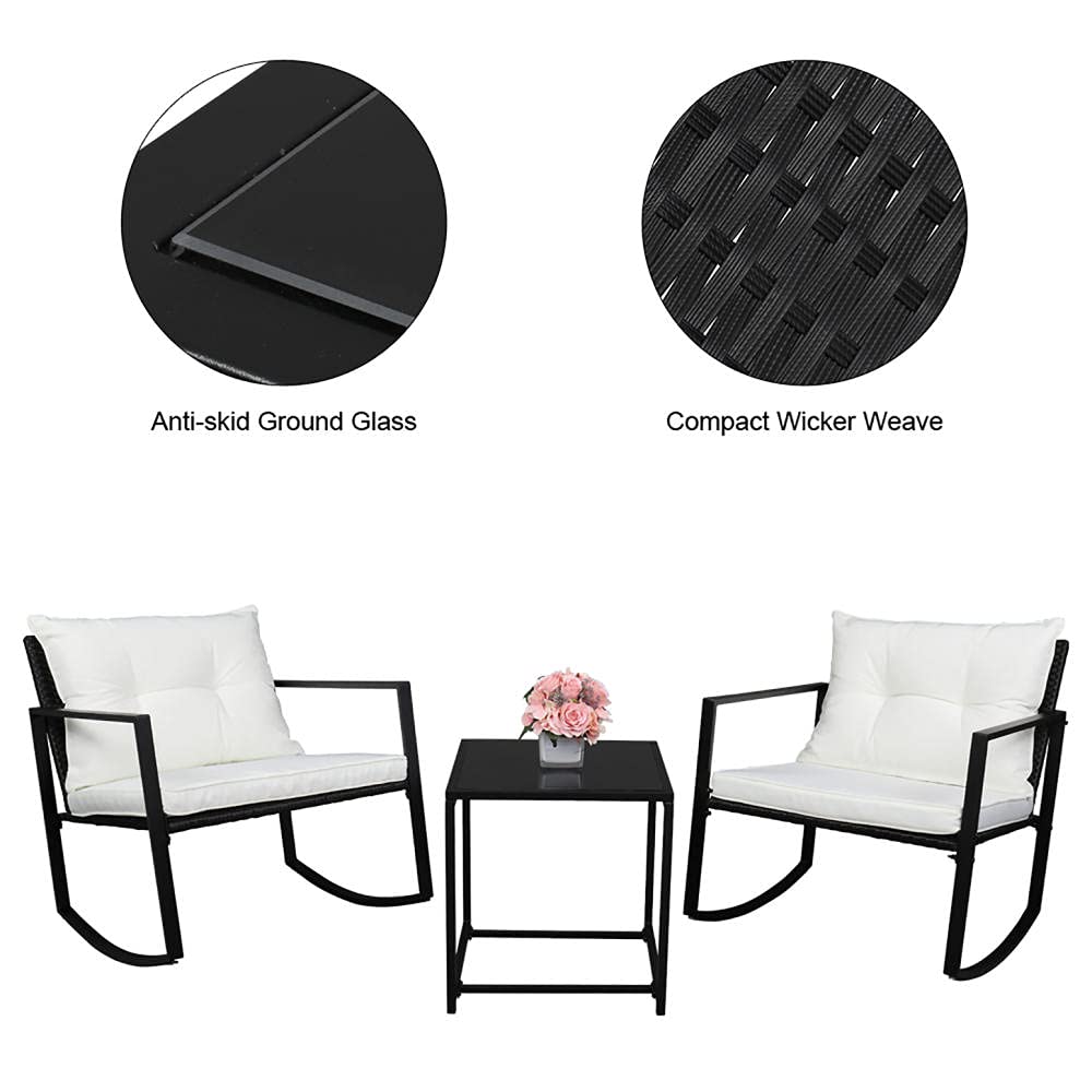 **Heavy Duty Outdoor Rocking Chair with Cushion - Ergonomic Camping, Lawn, Beach & Balcony Chair for Adults - White - Perfect for Relaxing, Reading, or Sunbathing**