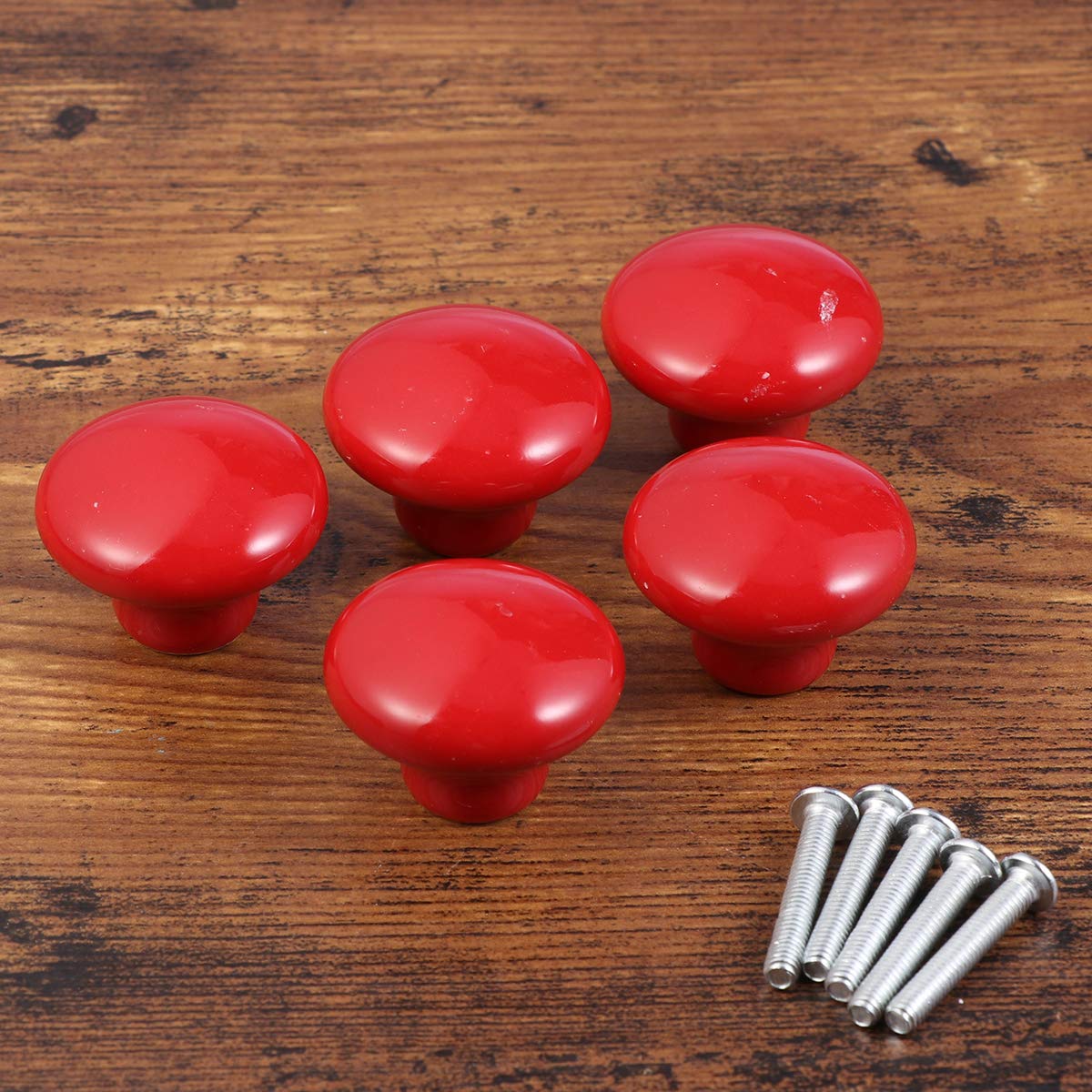 VORCOOL 5-Pack Ceramic Cabinet Knobs - Durable Round Drawer Pull Handles for Kitchen Cabinets & Cupboards (Red) - Perfect for Home Renovation & DIY Furniture Upgrades
