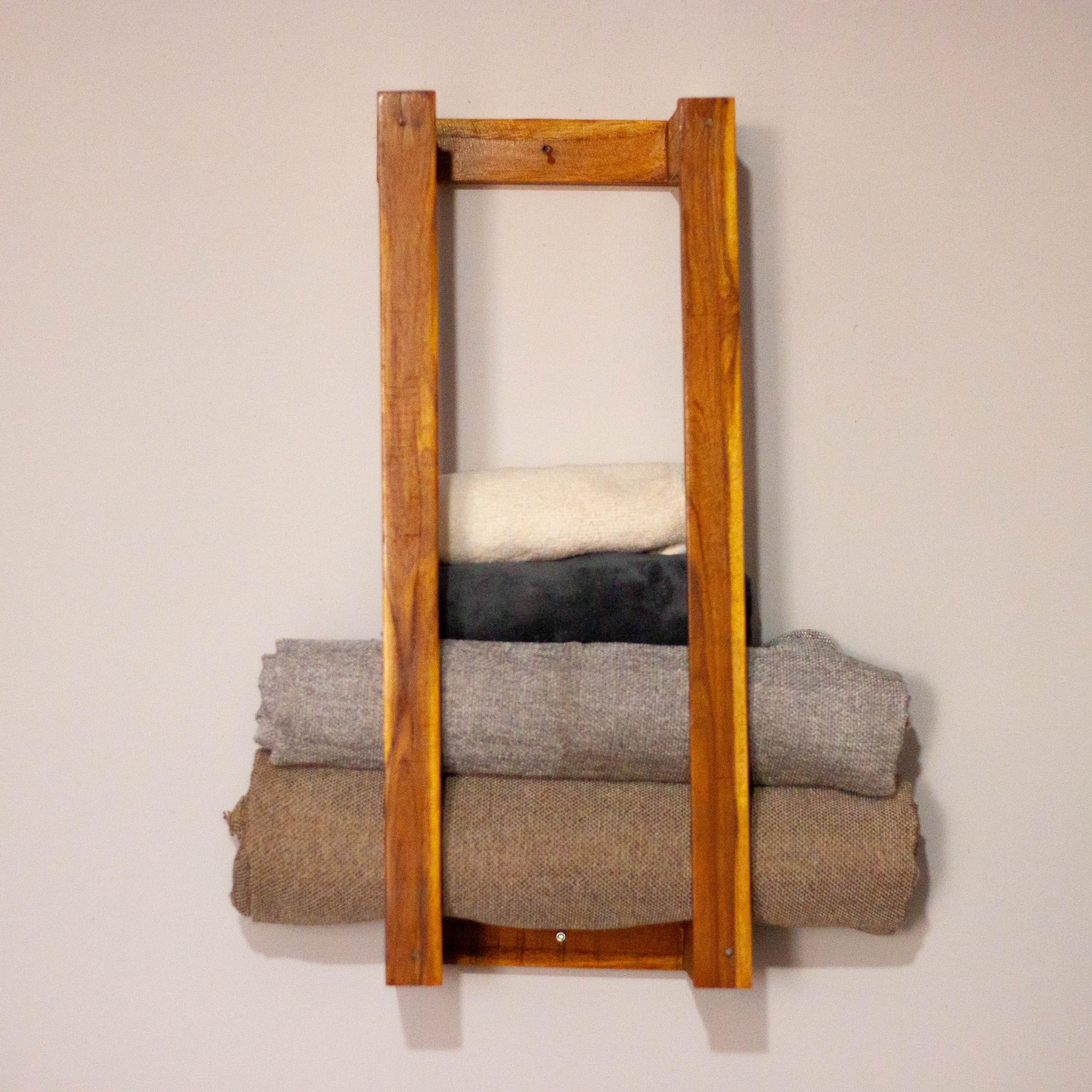 Premium Sheesham Wood Bathroom Towel Holder Stand - Solid Wood Wall Mounted Towel Rack & Shelf Organizer for Rolled Towels | Eco-Friendly Bathroom Storage Solution (50L x 20W x 8.8H cm) - Perfect for Spa, Guest Bathroom & Luxury Home Decor