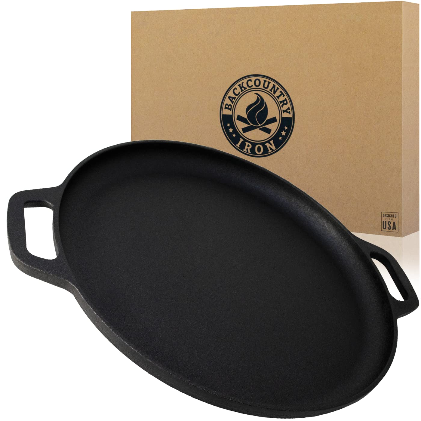 13.5 Inch Pre-Seasoned Cast Iron Pizza Pan with Loop Handles - Perfect for Outdoor Camping, Backcountry Cooking & Home Baking - Heavy Duty Skillet for Oven, Grill & Stovetop Use