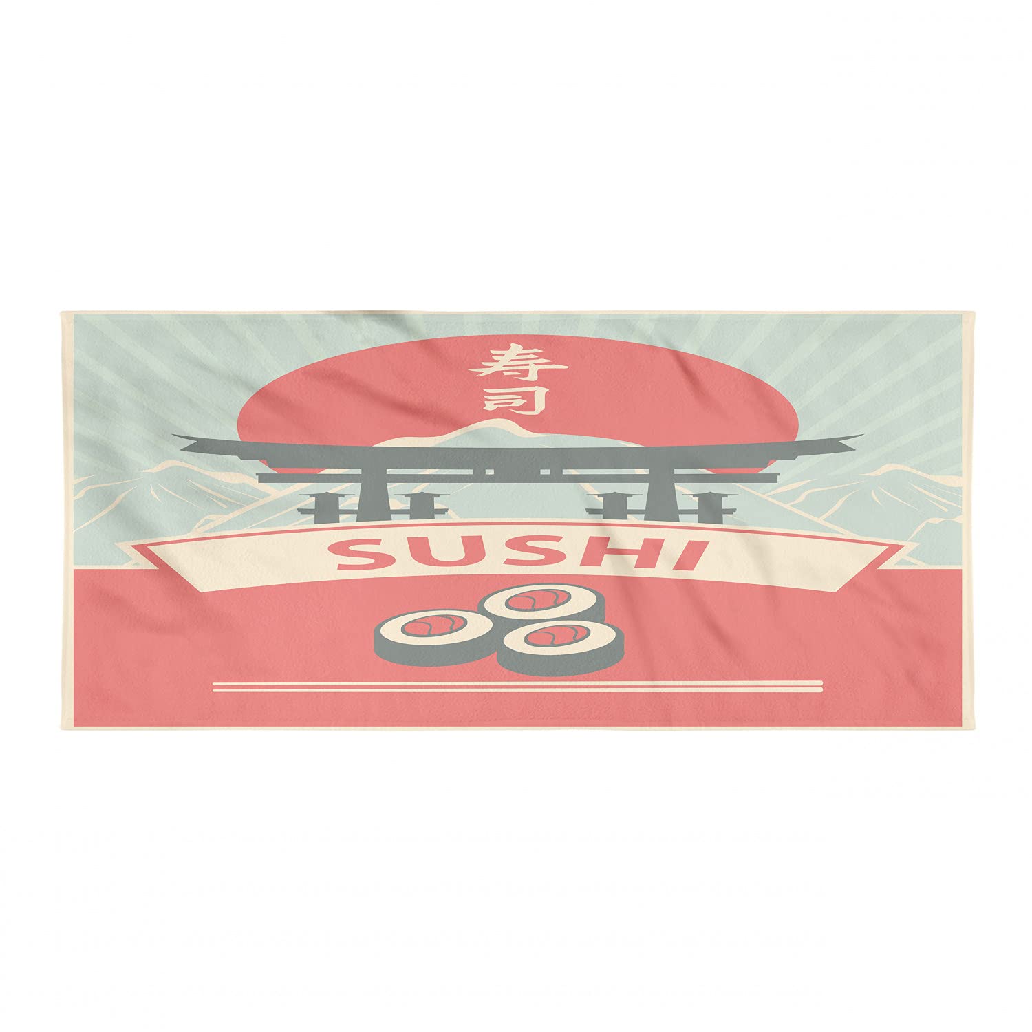 Ambesonne Sushi Hiking Towel - Japanese Torii Gate & Cartoon Sushi Design - Quick Dry Lightweight Microfiber for Camping, Backpacking & Outdoor Sports - Perfect for Beach, Gym & Travel Accessories