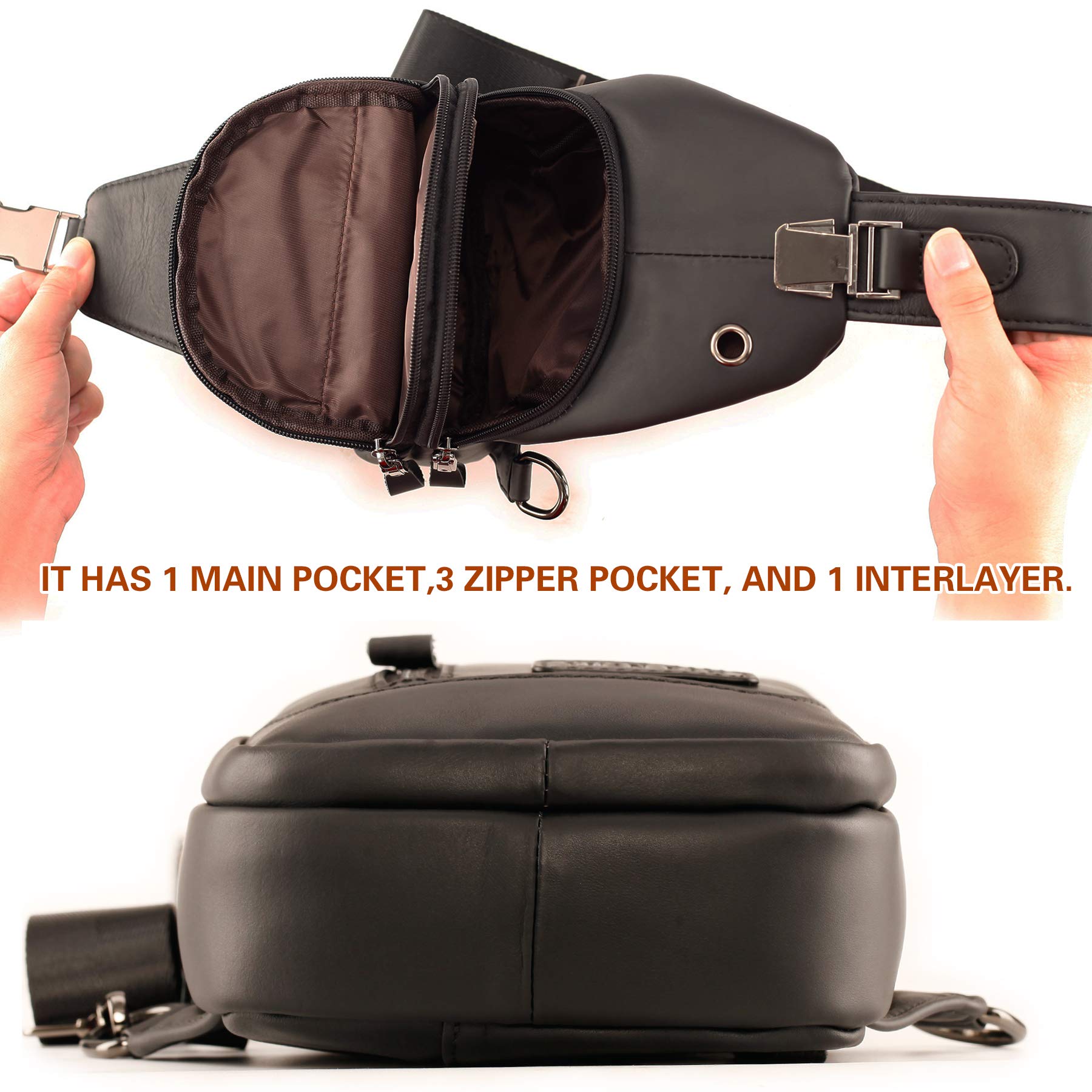 YUAN FAN Genuine Leather Crossbody Sling Bag for Men - Compact Travel Chest Shoulder Backpack for Outdoor Sports, Hiking & Daily Commute
