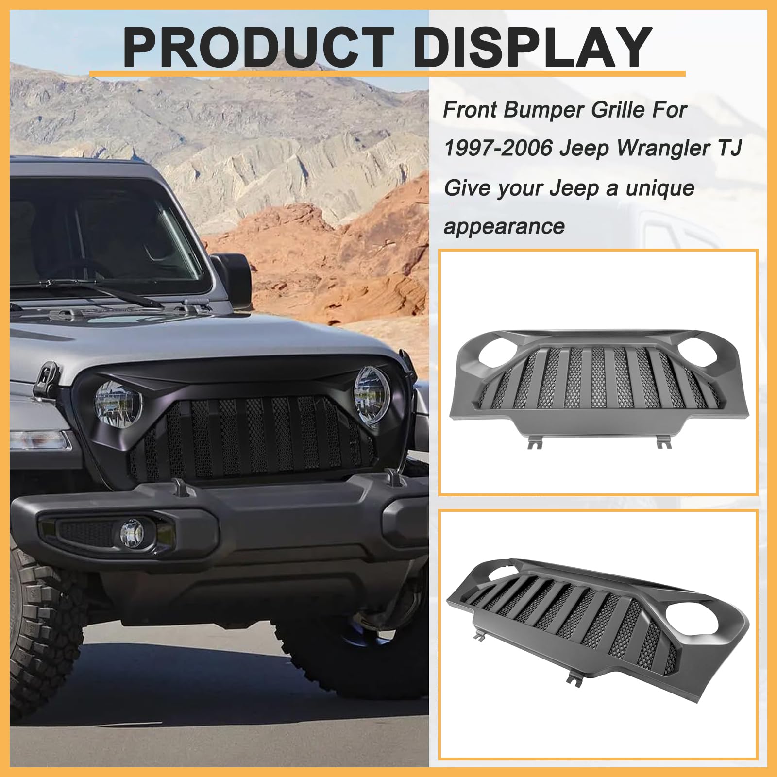 Matte Black Vader Style Grill for Jeep Wrangler TJ & Gladiator (1997-2006) - Heavy Duty Mesh Insert - Off-Road & Street Style Upgrade