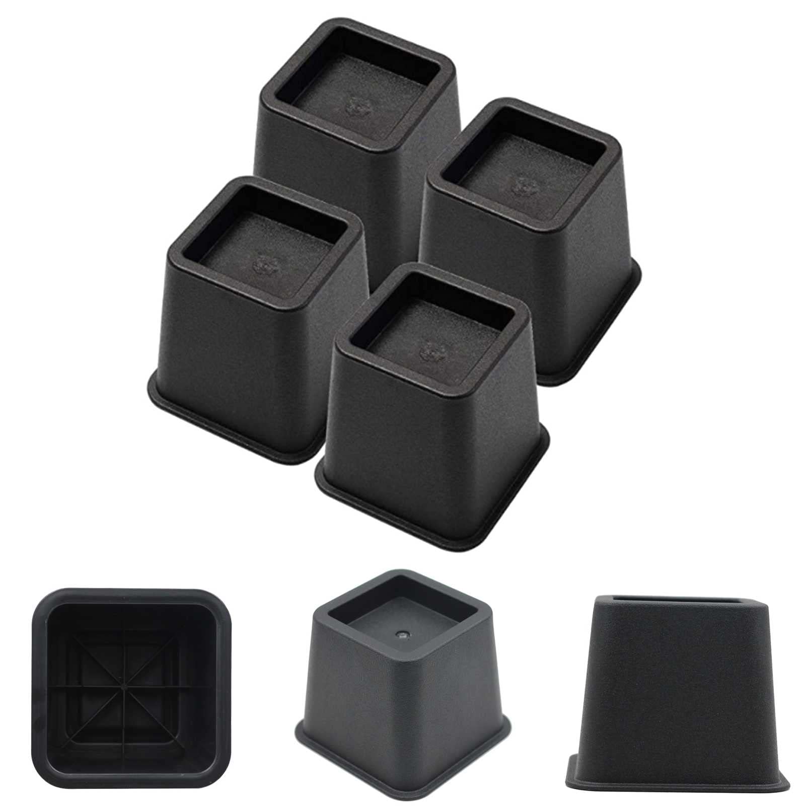 3 Inch Heavy Duty Stackable Bed Risers - 4 Pack Black Furniture Risers for Sofa, Table, Couch & Chair - Perfect for Dorm Rooms, Small Spaces & Home Organization