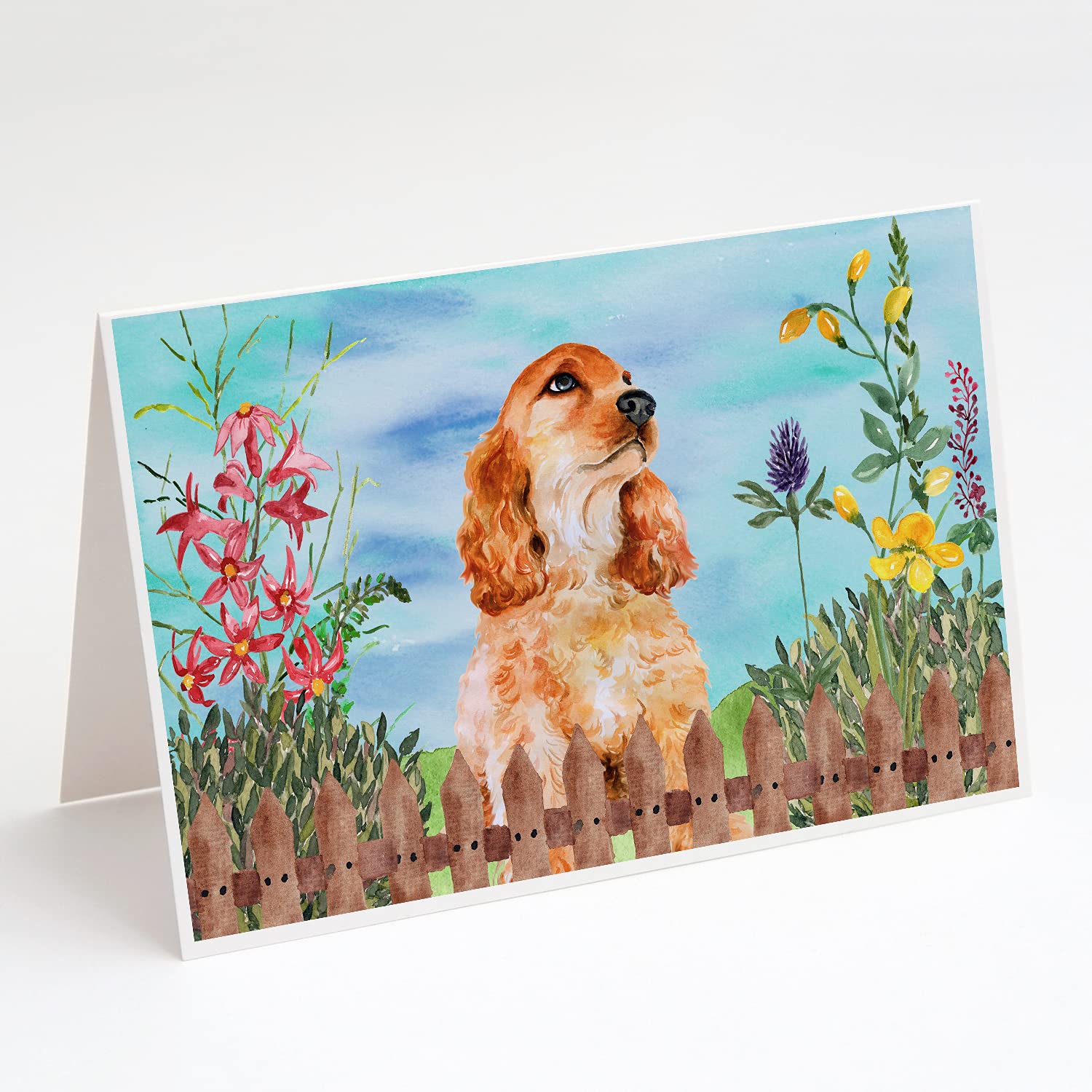 CK1268GCA7P Cocker Spaniel Spring Greeting Cards - Pack of 8 Blank A7 Note Cards (5x7 inches) with Envelopes - Whimsical Dog-Themed Stationery for Spring Occasions, Birthdays & Thank You Notes