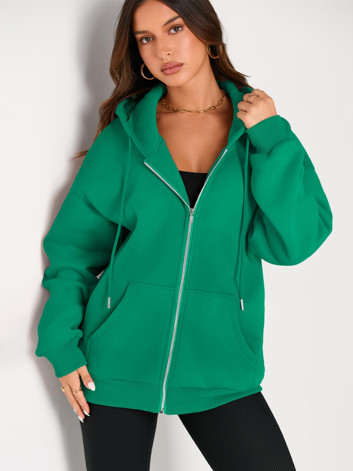 EFAN Women's Oversized Zip Up Hoodie with Drawstring & Pocket - Cute Fall Jacket for Casual Wear, Street Style & Outdoor Activities