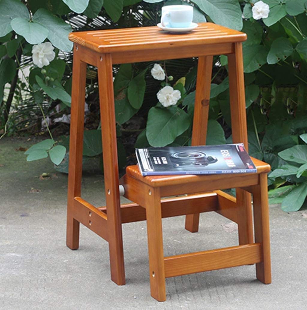 OKUOKA Foldable 2-Step Wooden Ladder Stool - Non-Slip Portable Step Stool for Home, Library, Bedroom & Living Room - Multifunctional Storage Bench - Perfect for Reaching High Shelves, Home Organization & Decor