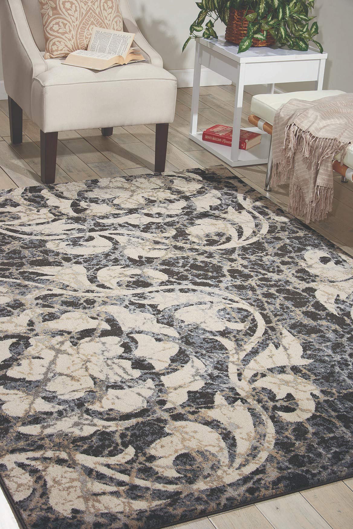 Nourison Maxell Ivory/Charcoal 4x6 Area Rug - Non-Shedding, Easy to Clean, Soft & Durable - Perfect for Living Room, Bedroom, Dining Room & Kitchen Decor