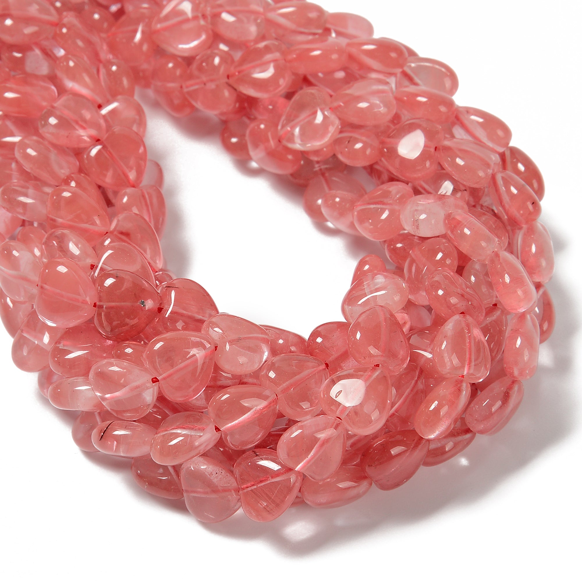 12mm Cherry Quartz Heart Shaped Beads - 15.5 Inch Strand for Jewelry Making, DIY Bracelets & Necklaces | Healing Crystal Gift for Loved Ones