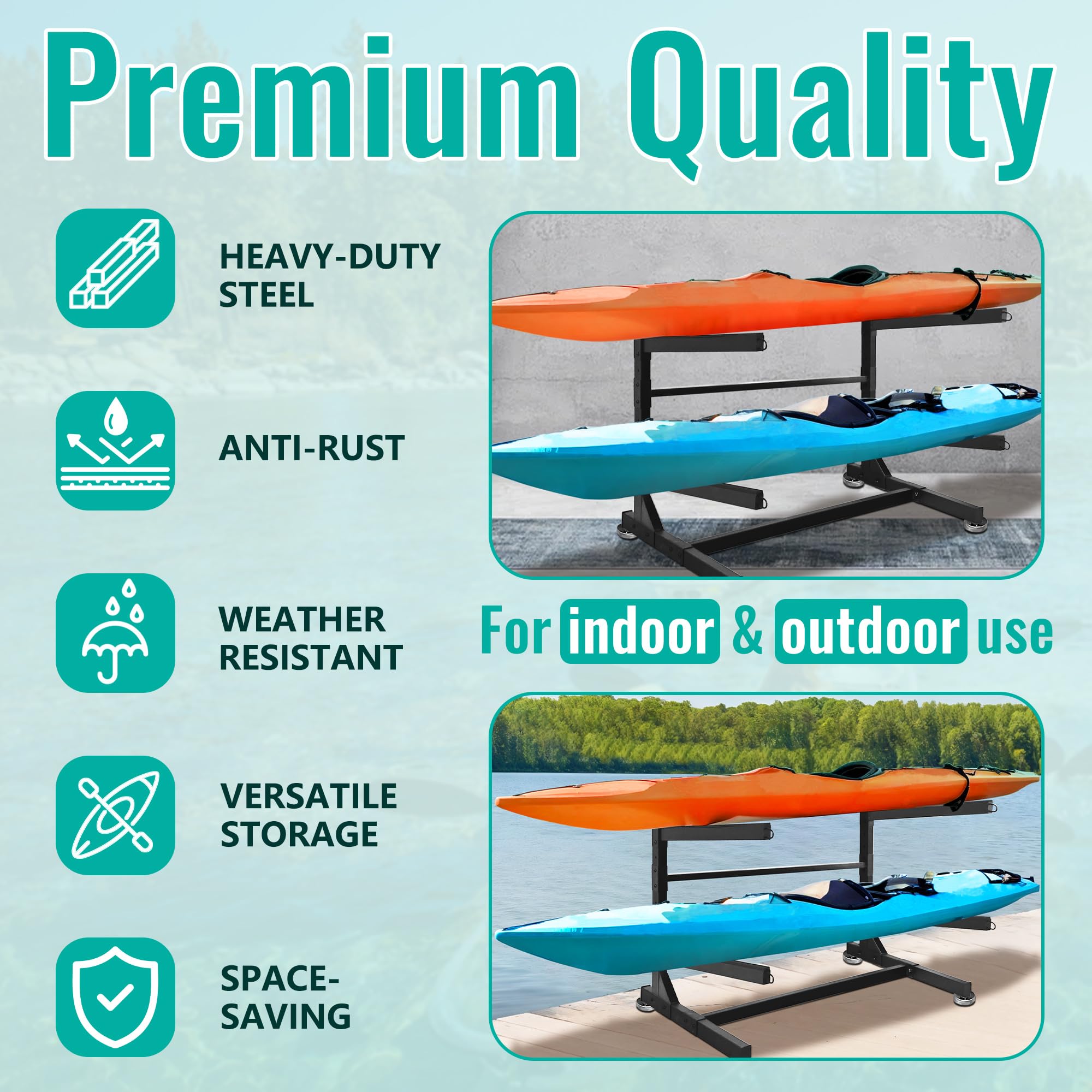 Heavy Duty 3-Tier/2-Tier Kayak Storage Rack - Freestanding Standup Paddleboard & Surfboard Organizer | Perfect for Garage, Backyard, or Dock Storage