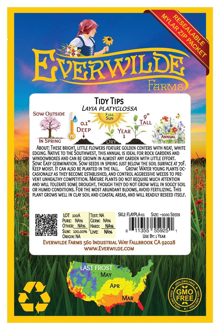 Everwilde Farms 1000 Tidy-Tips Native Wildflower Seeds - Gold Vault Jumbo Seed Packet for Pollinator Gardens & Landscaping