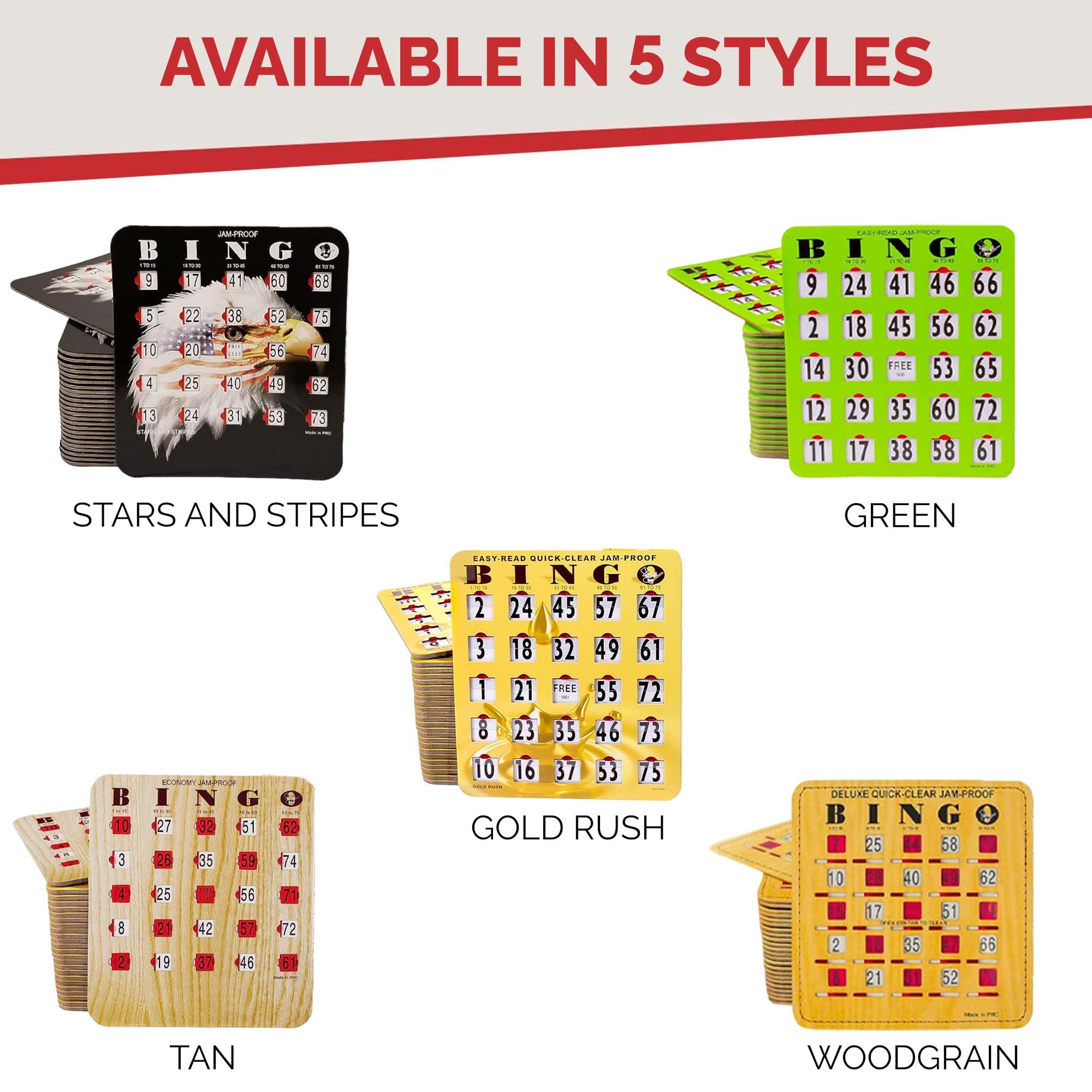 MR CHIPS Jam-Proof Easy-Read Quick-Clear Large Print Fingertip Slide Bingo Cards with Sliding Windows - 100 Pack Gold Rush Style | Perfect for Bingo Nights, Senior Activities, Family Game Nights & Casino-Themed Parties | Ideal for Bingo Halls, Retirement Communities, and Home Entertainment