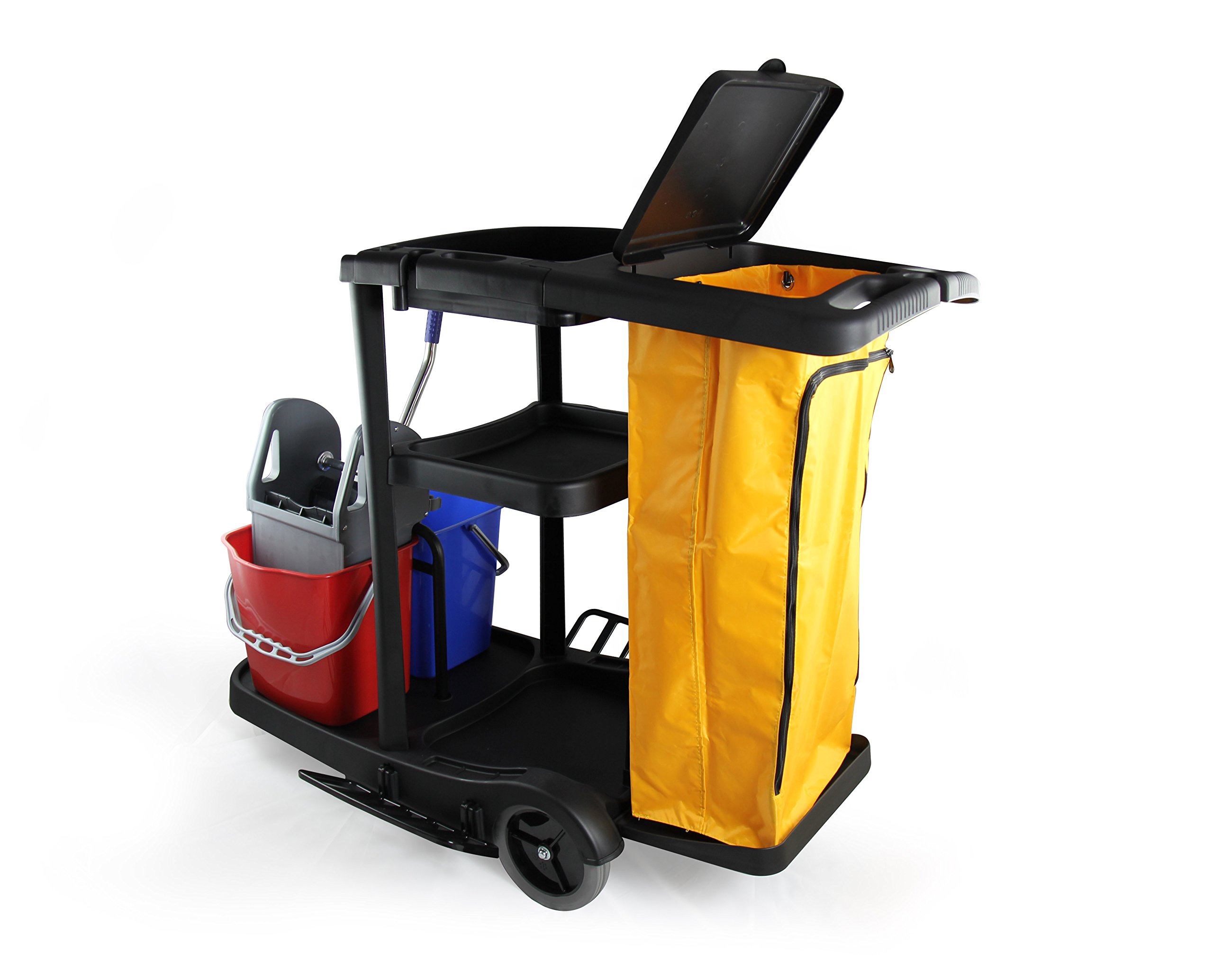 Industrial Janitorial Service Cart with Vinyl Bag - Heavy Duty Cleaning Cart for Commercial & Warehouse Use