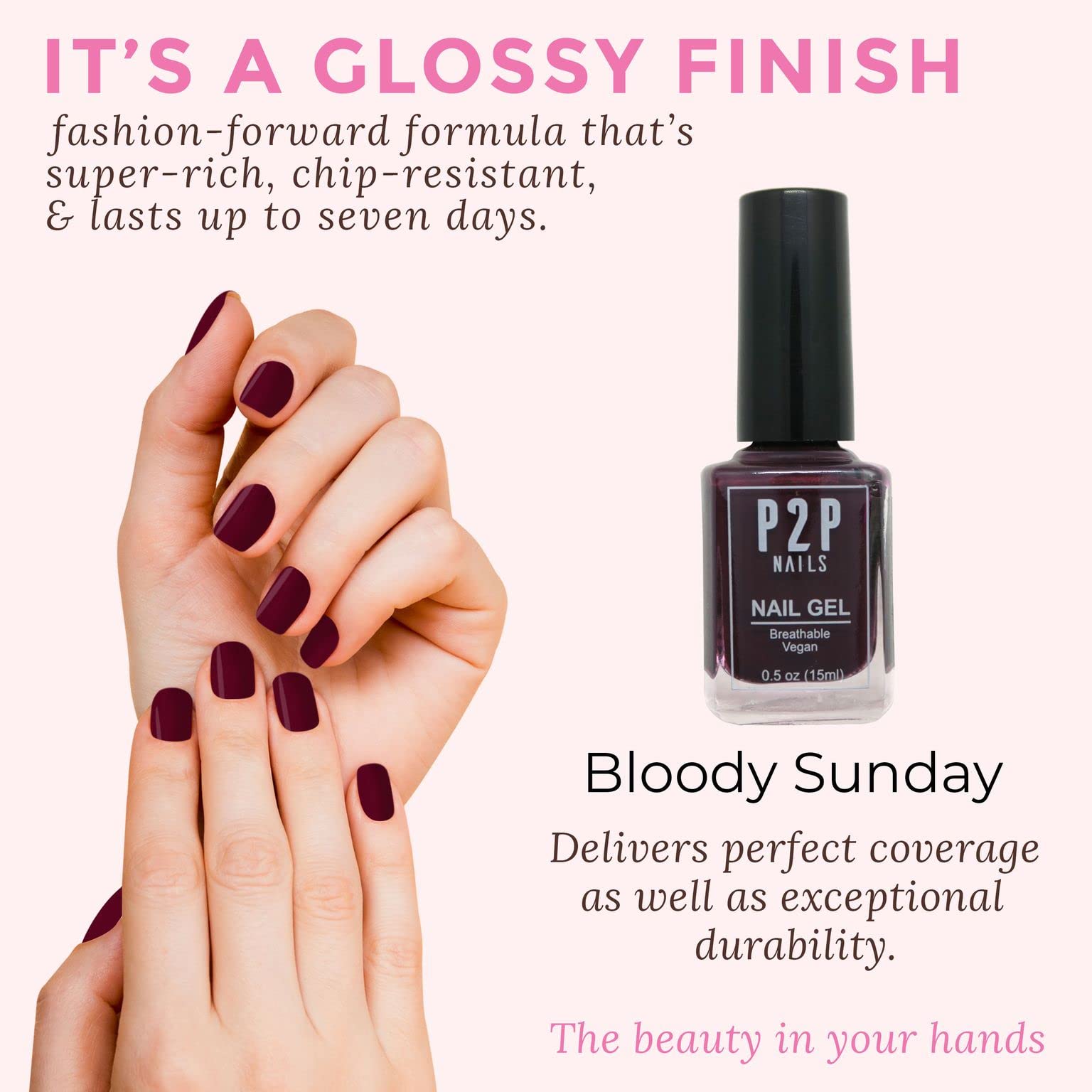 Vegan Burgundy Nail Gel Polish - Quick Dry Long Lasting Nail Art Gel with Smooth Texture - Cruelty Free Nail Polish in Vibrant Colors for Women (Bloody Sunday) - Perfect for Salon, Home Manicures & Special Occasions
