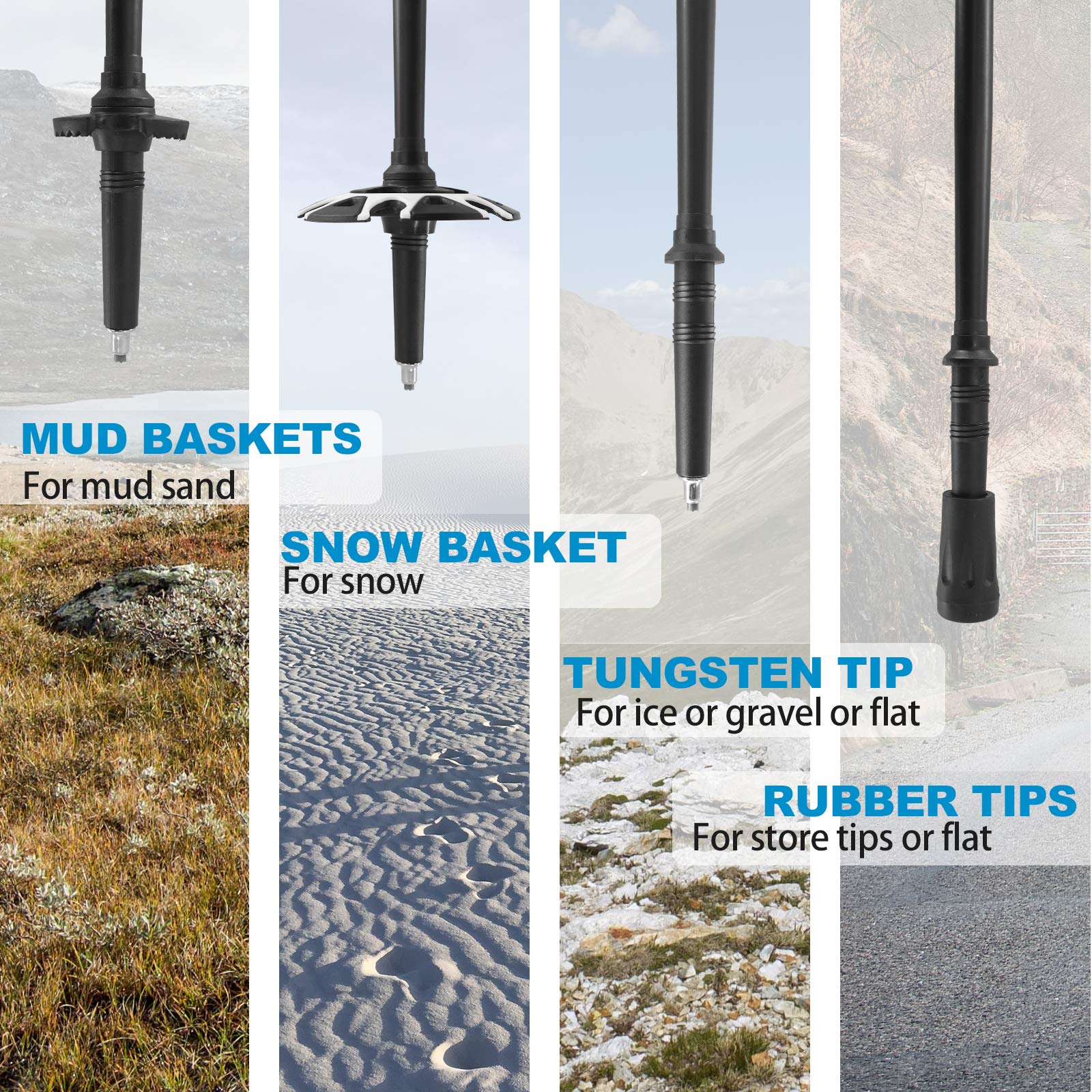 Adjustable Aluminum Trekking Poles for Hiking & Walking - Lightweight Quick-Lock Hiking Sticks with Ergonomic Handle, Padded Strap & Snow Baskets - Perfect for Mountain Trails, Backpacking & Snowy Terrain