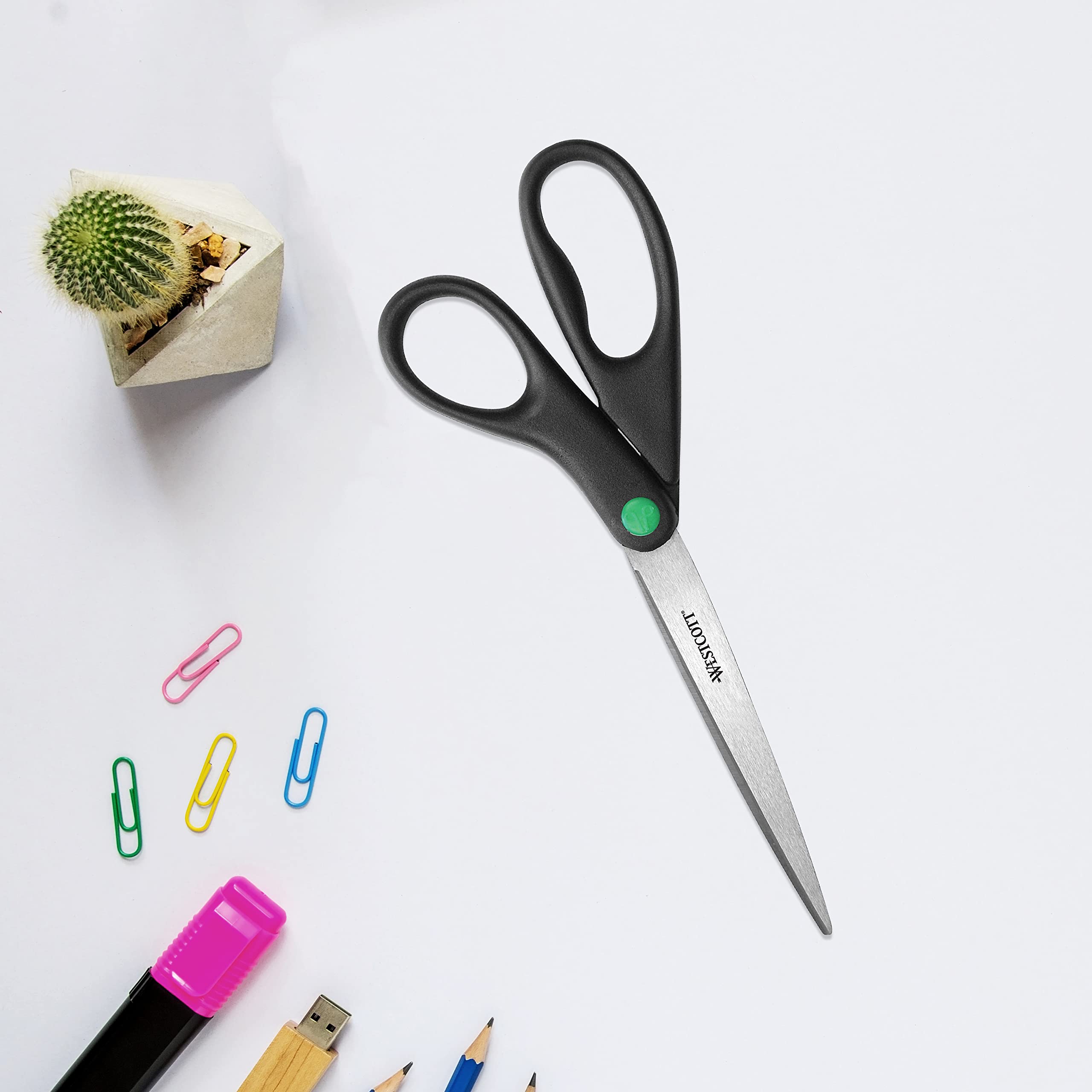 Westcott Kleenearth Recycled Scissors - 9 Inch Black Office Scissors for Paper, Fabric & Craft Cutting - Eco-Friendly School & Office Supplies