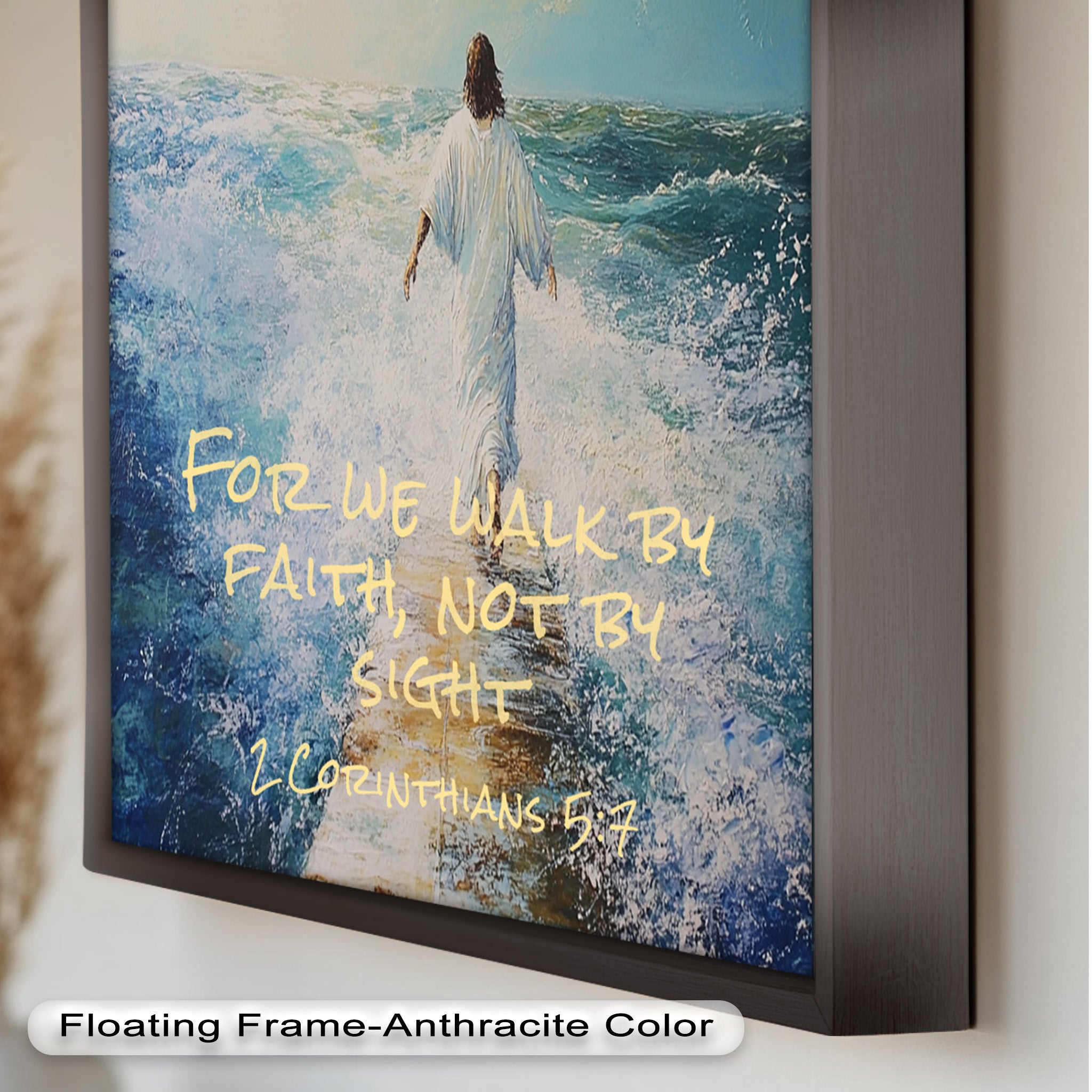 2 Corinthians 5:7 Walk by Faith Bible Verse Oil Painting - Inspirational Christian Wall Art for Home, Church & Office Decor