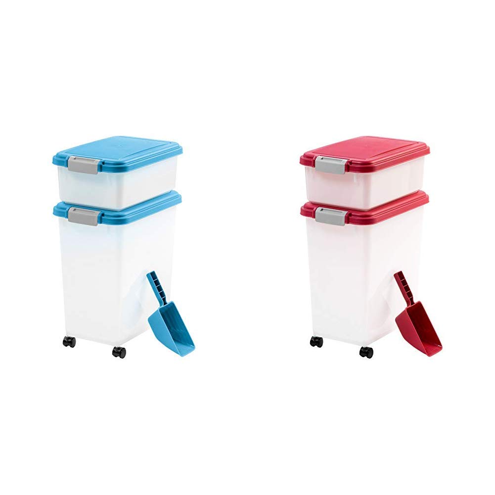 IRIS 3-Piece Airtight Pet Food Storage Container Set - Blue & Red Combo | Keep Dry Kibble Fresh | Perfect for Dog & Cat Food Storage in Kitchen, Pantry or Garage