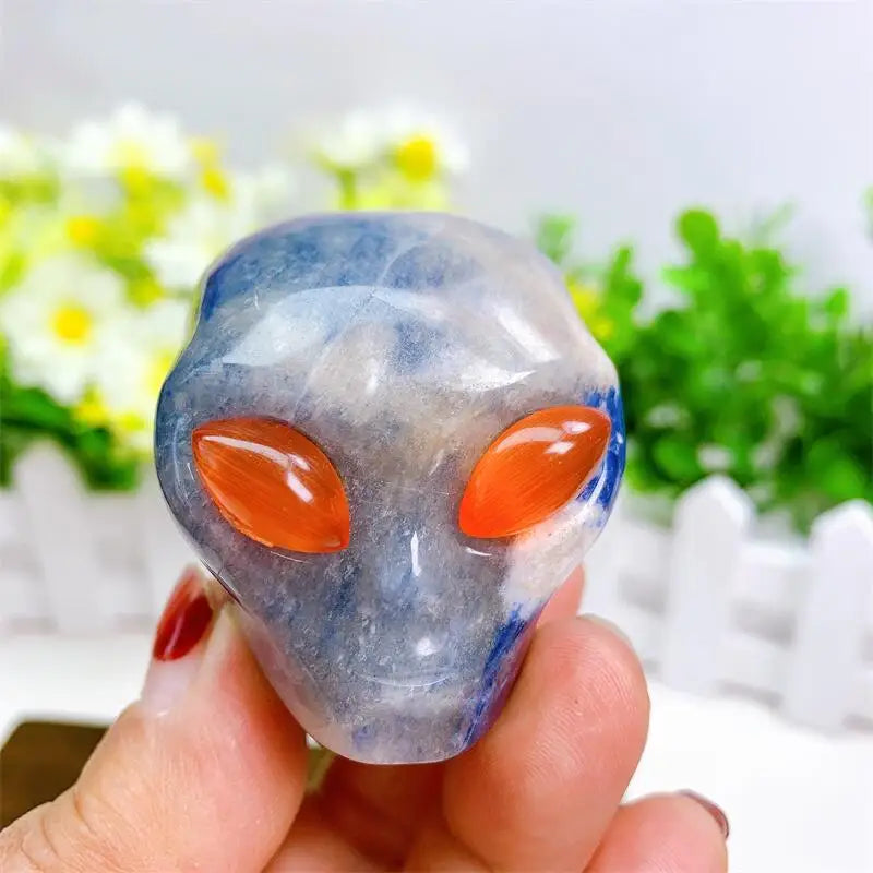 2 Inch Natural Blue Sodalite Alien Skull Crystal Carving - Reiki Healing Stone, Meditation Decor, Unique Home Ornament, Spiritual Gift for Collectors (Perfect for Yoga Rooms, Altars & Crystal Healing Spaces)