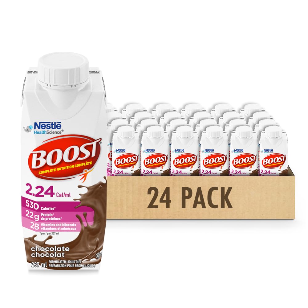 Boost 2.24 Cal/mL Complete Nutrition Drink for Adults - Chocolate Flavor, 530 Calories per Serving, 22g Protein, Ready-to-Drink with Essential Vitamins & Minerals (24 Tetra Paks) | Ideal for Meal Replacement, Weight Gain, Recovery & Active Lifestyles