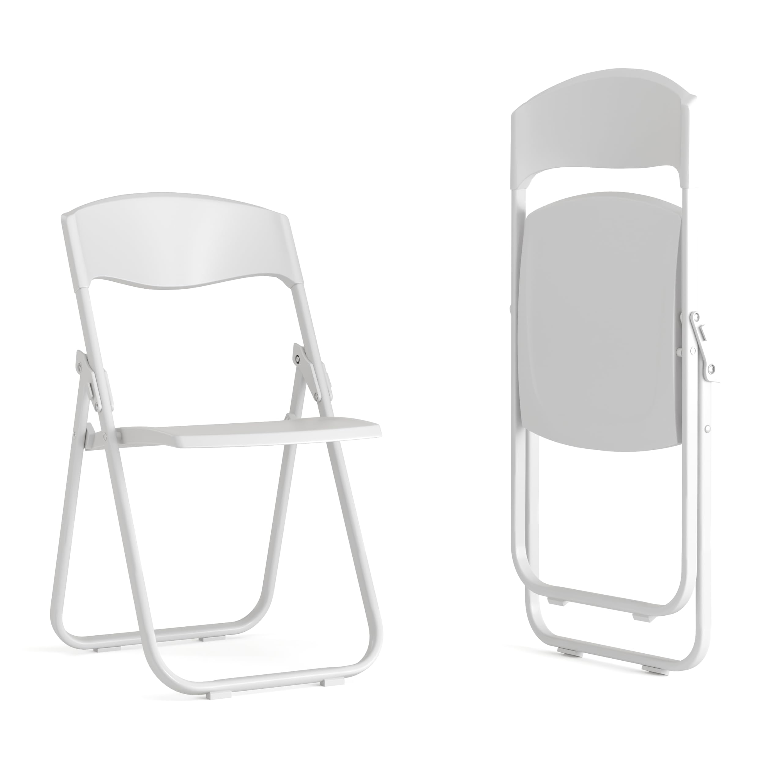 EMMA + OLIVER 2 Pack White Plastic Folding Chairs with Built-in Ganging Brackets - Lightweight Stackable Chairs for Outdoor Events, Parties, and Temporary Seating