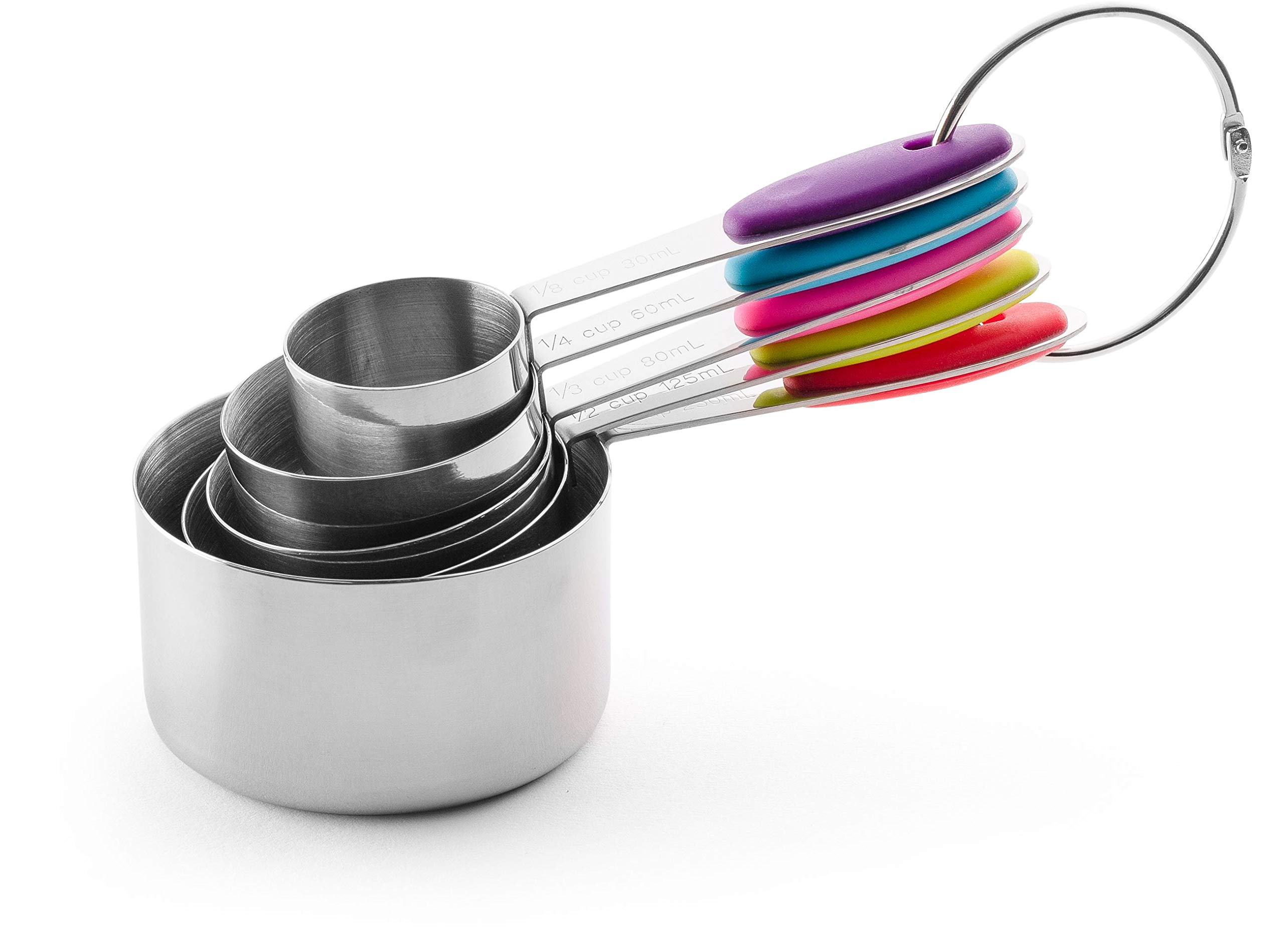 Bellemain Stainless Steel Measuring Cups Set - 5-Piece with Colorful Handles for Baking, Cooking & Kitchen Measuring | Durable & Accurate Liquid & Dry Measuring Cups