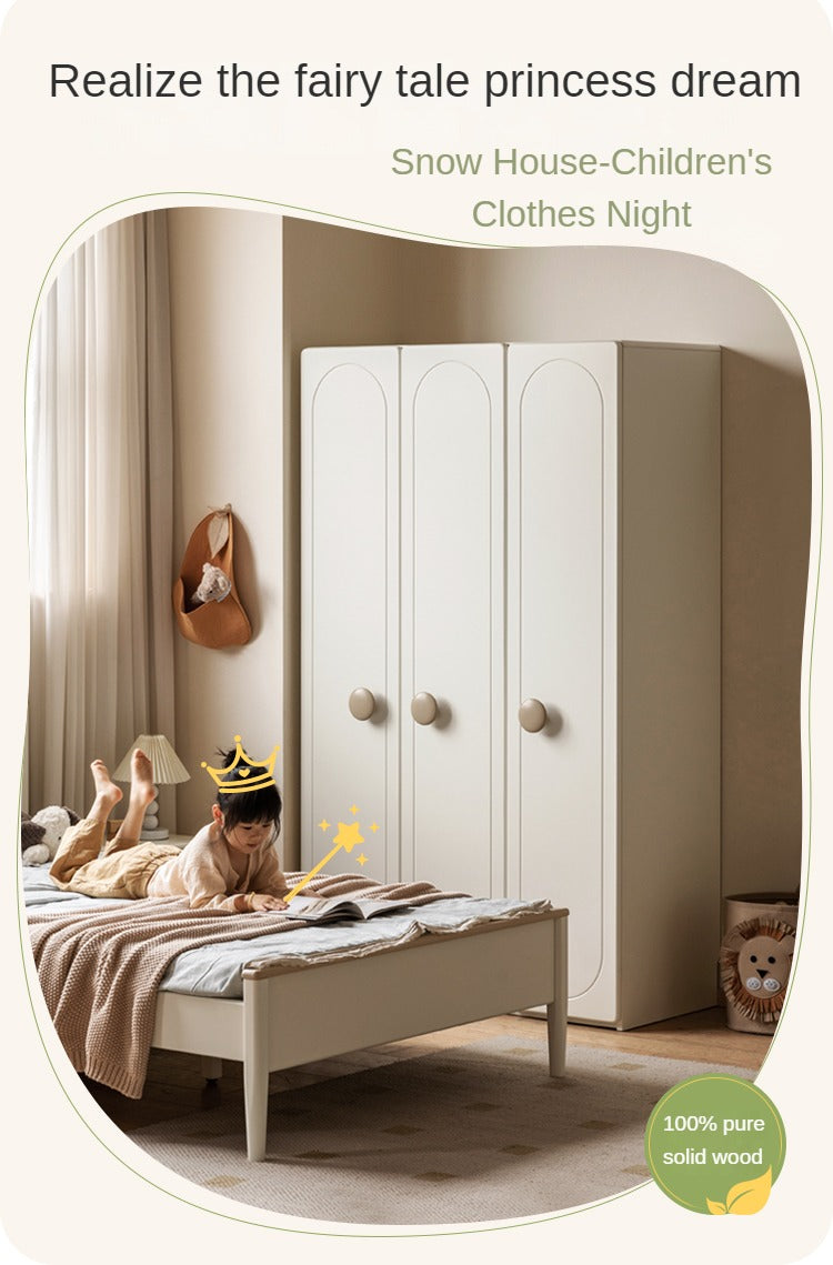 Pine Solid Wood White Cream Children's Wardrobe - Kids Bedroom Storage Organizer for Clothes, Toys & Books - Perfect for Nursery, Bedroom & Playroom Organization