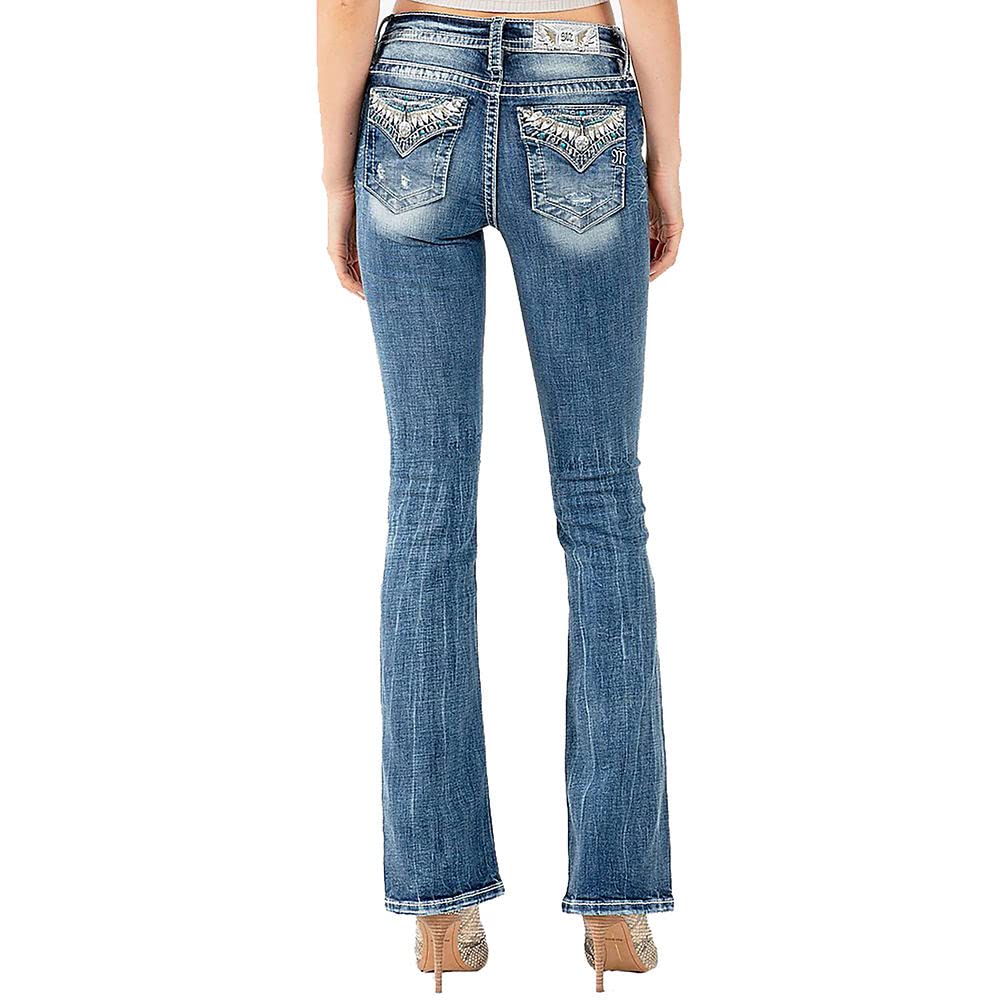 Miss Me Women's Southwestern Feather Bootcut Jeans - Stylish Western Denim Pants for Casual Wear & Country Outfits