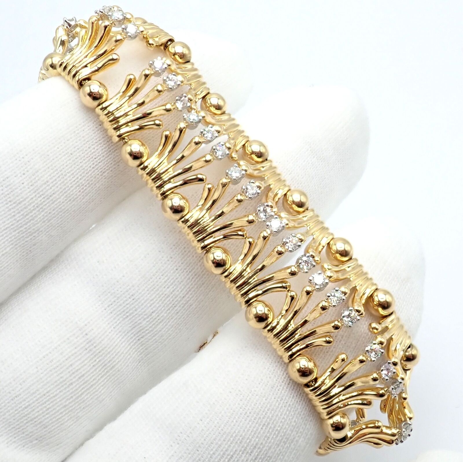 Tiffany & Co Jean Schlumberger 18k Yellow Gold Platinum Diamond Bracelet for Women - Luxury Diamond Tennis Bracelet for Gifts, Anniversaries & Special Occasions