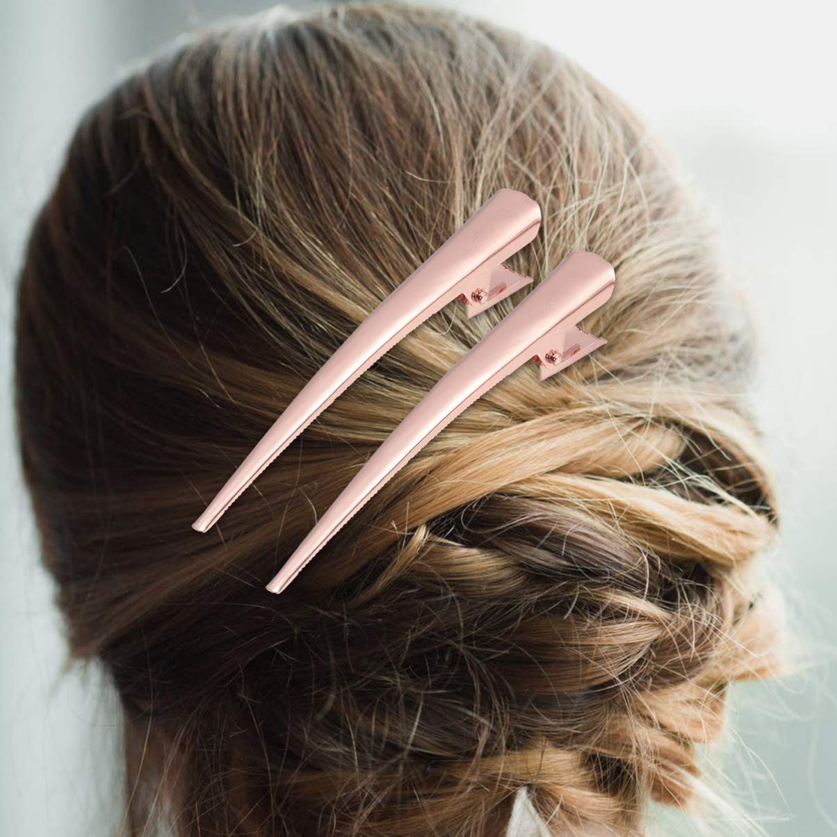 **KALLORY 12Pcs Long Alligator Hair Clips - Large Duckbill Clips for Thick & Thin Hair, Non-Slip Metal Barrettes in Rose Gold - Perfect for Styling, Braids, Ponytails & Updos**