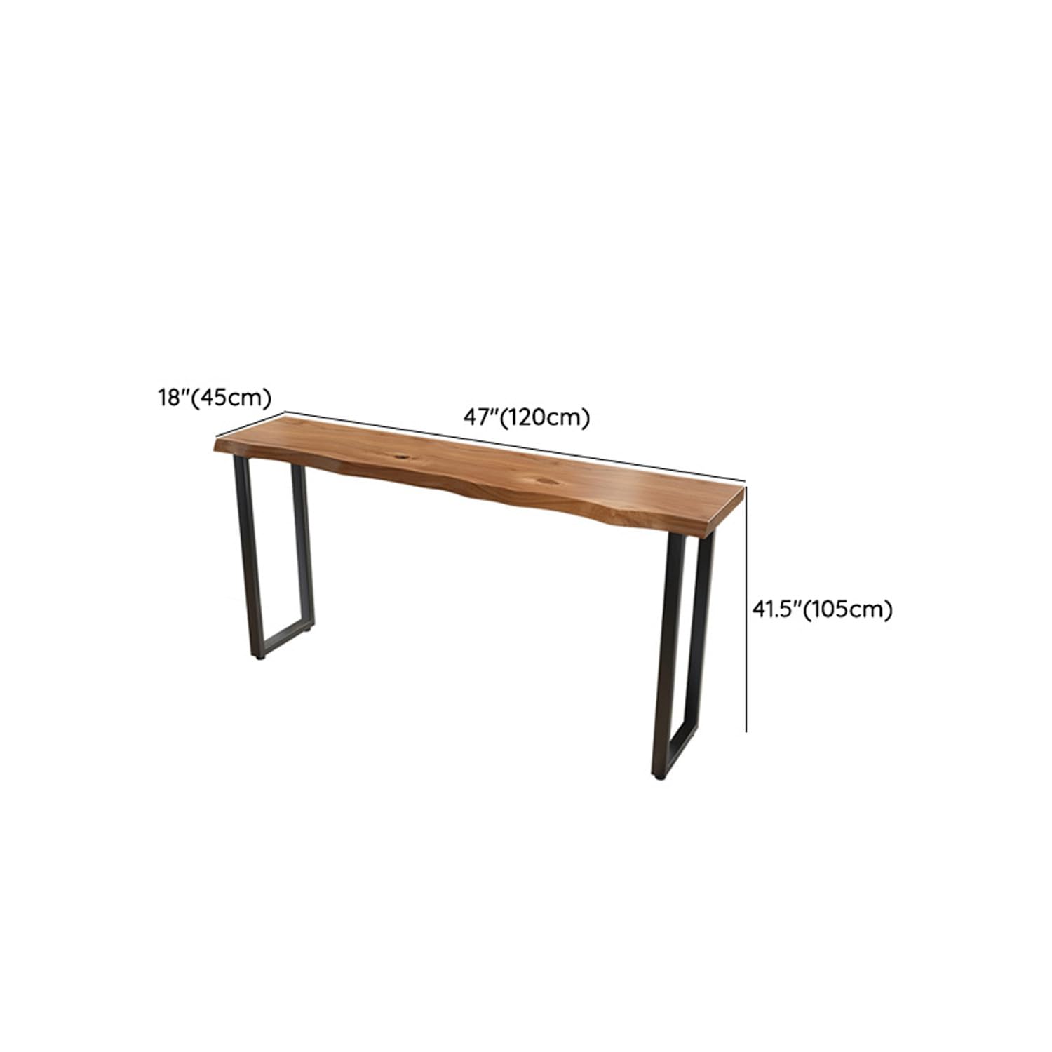 Solid Wood Bar Height Table - Live Edge Sofa Console & Dining Table - Industrial Narrow Bar Top Table (47.2