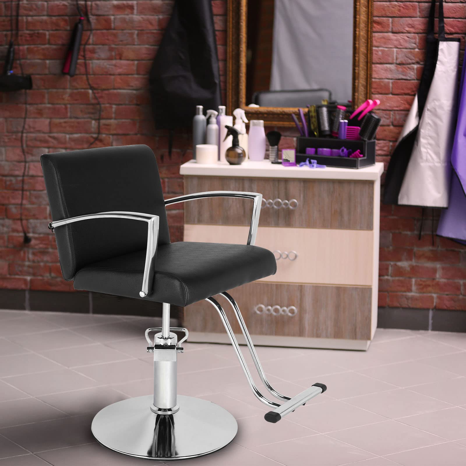 Professional Black Barber Salon Chair - Reclining Beauty Styling Chair for Hairdressers, Spa & Barber Shop - Heavy Duty PVC Upholstery (29.92