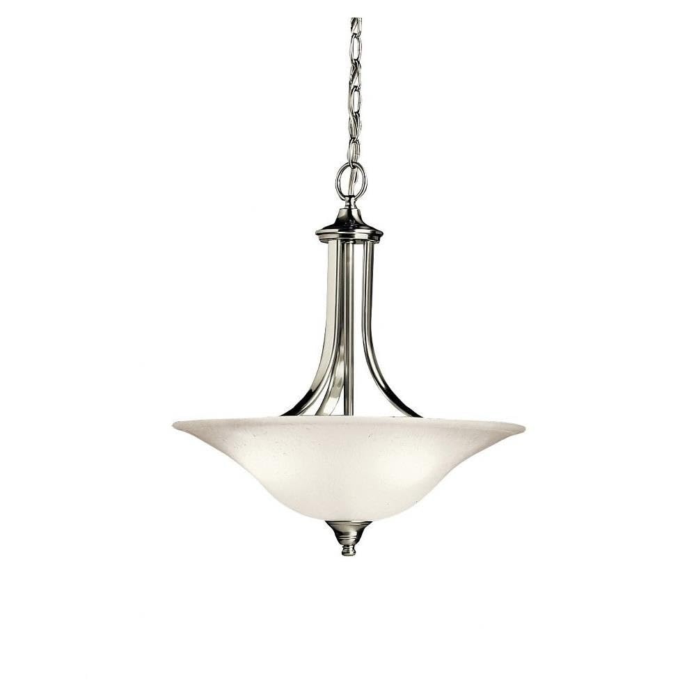 3-Light Modern Inverted Pendant Light Fixture - Brushed Nickel Finish with Etched Seeded Glass Shades - Perfect for Kitchen Island, Dining Room or Entryway Lighting
