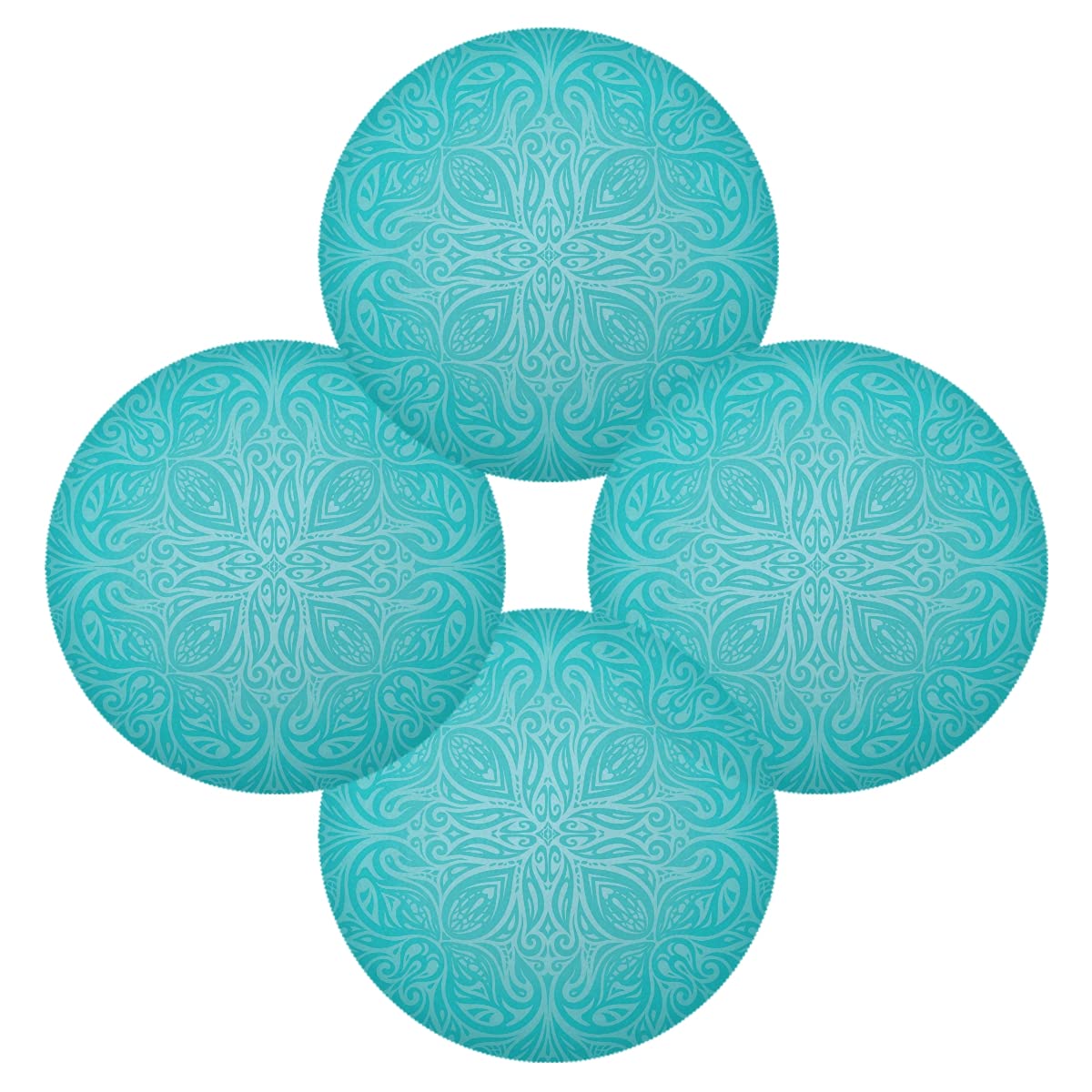 ALAZA Turquoise Floral Round Placemats Set of 4 - Waterproof Dining Table Mats for Kitchen, Holiday Decorations | Perfect for Dinner Parties, Family Gatherings & Home Decor