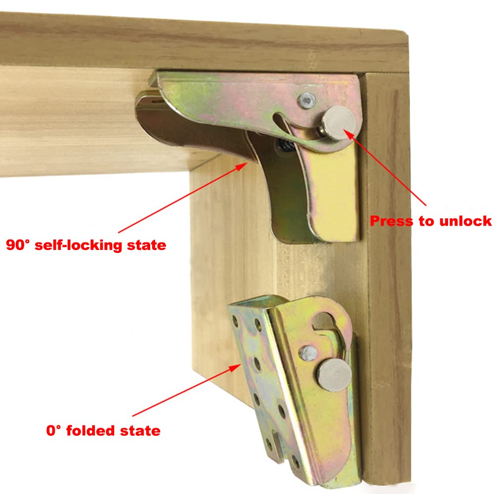 4-Piece Self-Locking Hinges, 90-Degree Folding Table Hinges, Heavy Duty Foldable Leg Hinges for Chairs, Tables & Furniture – Perfect for DIY Projects, Workbenches, and Space-Saving Foldable Furniture