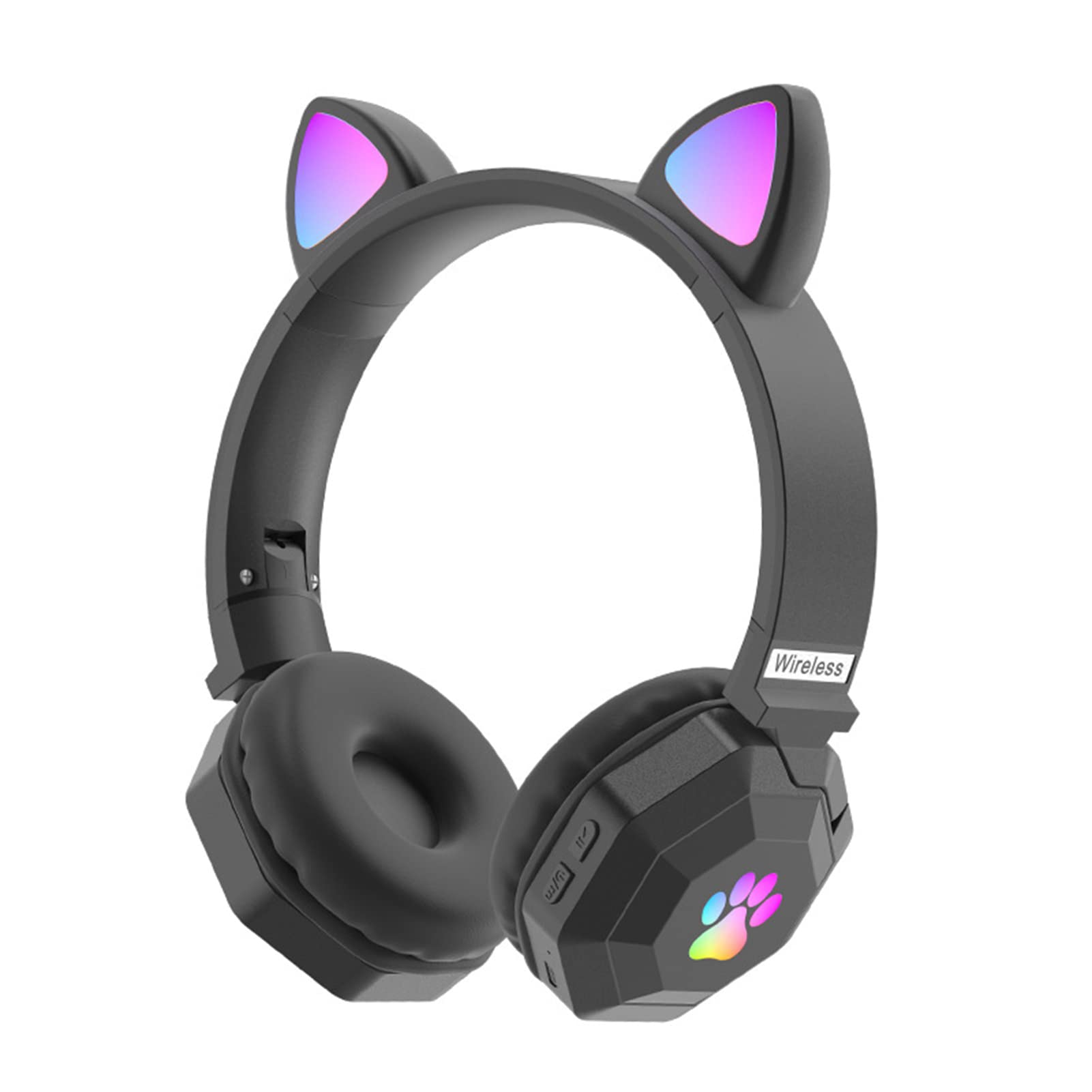 **LGBN Cute Cat Ear Headphones - Wireless Bluetooth 5.0 Over-Ear Gaming Headset with LED Lights, Foldable Design for Girls (Black) - Perfect for Gaming, Music & Cosplay**