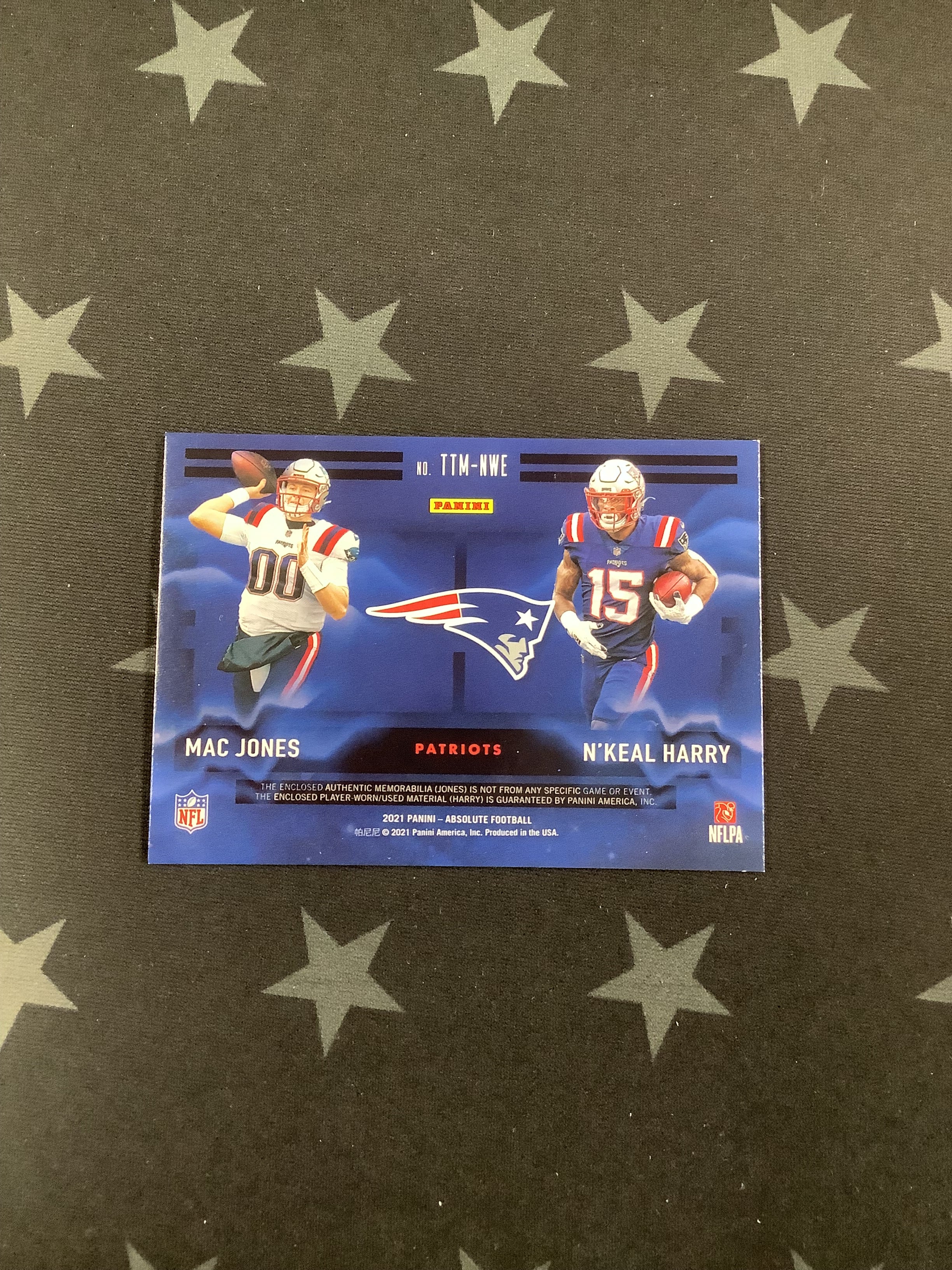 2021 PANINI ABSOLUTE FOOTBALL TEAM TANDEM MAC JONES & N'KEAL HARRY DUAL PATCH CARD #TTM NWE /199 - Rare NFL Patriots Collectible for Sports Memorabilia Fans & Trading Card Enthusiasts