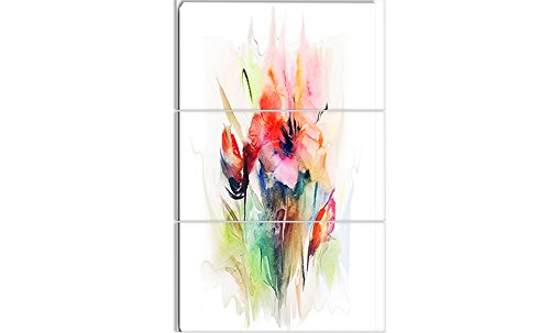 Designart Floral Watercolor Illustration - Modern Metal Wall Art Decor - 28x36 Inch 3 Panel Set - Perfect for Living Room, Bedroom & Office Decor