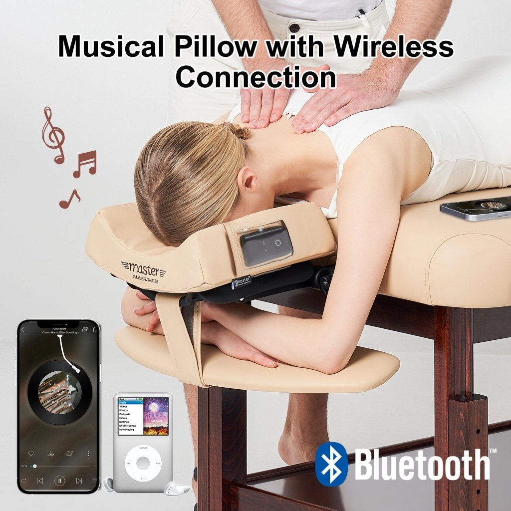 MusicMaster High Fidelity Bluetooth Music Pillow with Ergonomic Face Cushion - Wireless Massage Pillow for Neck & Back Pain Relief, Cream Color - Perfect for Home, Office & Travel Relaxation