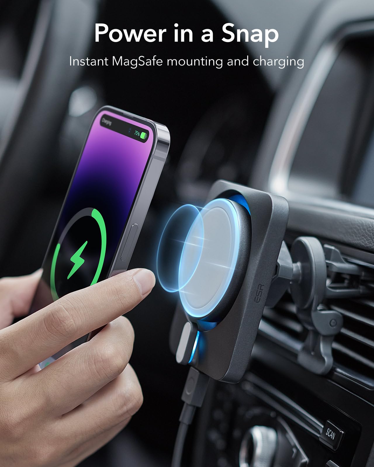 ESR 15W Apple-Certified MagSafe Car Mount Charger with CryoBoost Cooling & 40W Dual USB-C Ports - Fast Wireless Charger for iPhone 16/15/14/13/12 Pro Max/Plus/Mini - Perfect for Road Trips & Daily Commute
