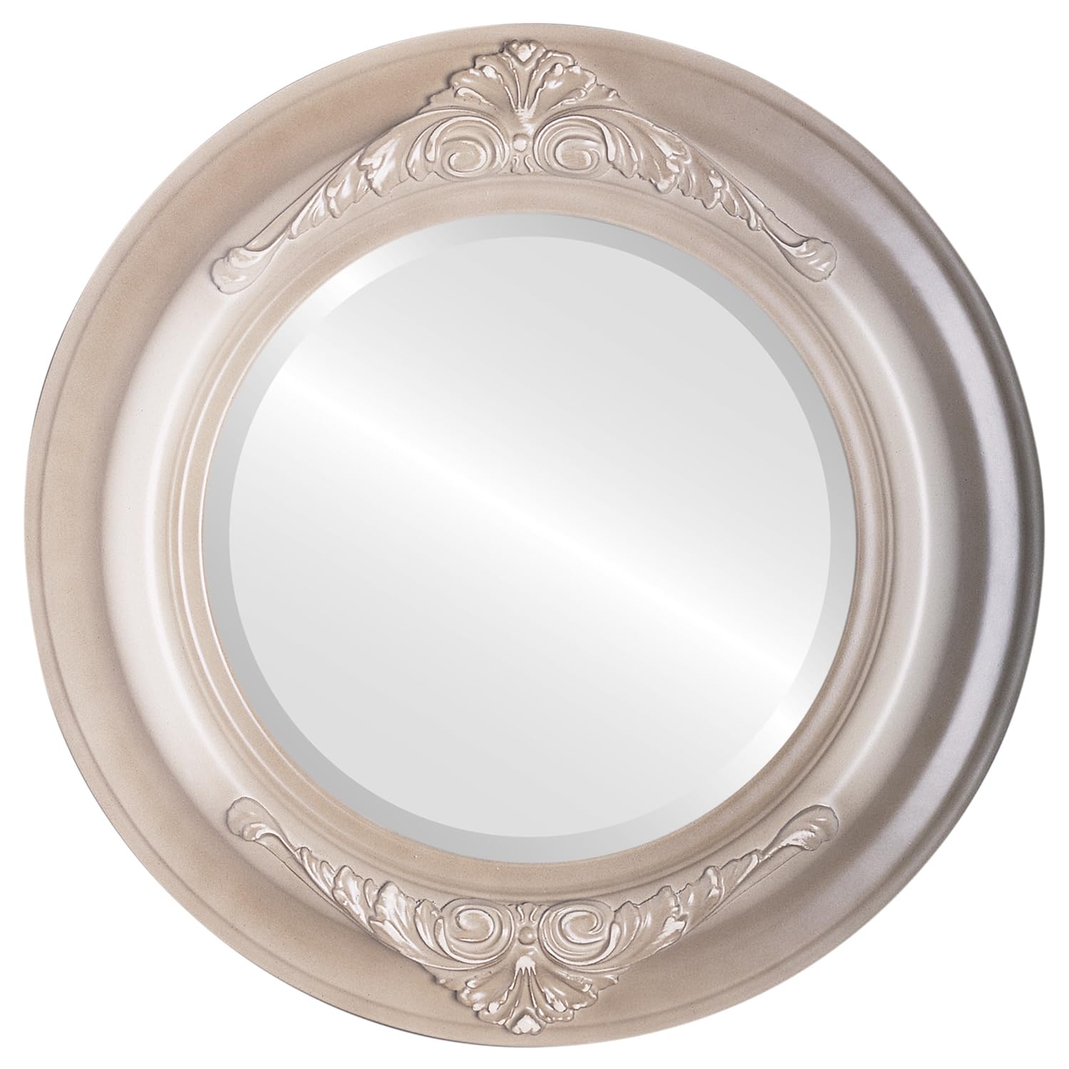 Ovalcrest 23x23 Inch Round Beveled Wall Mirror - Winchester Style Taupe Framed Decorative Mirror for Living Room, Bedroom & Entryway