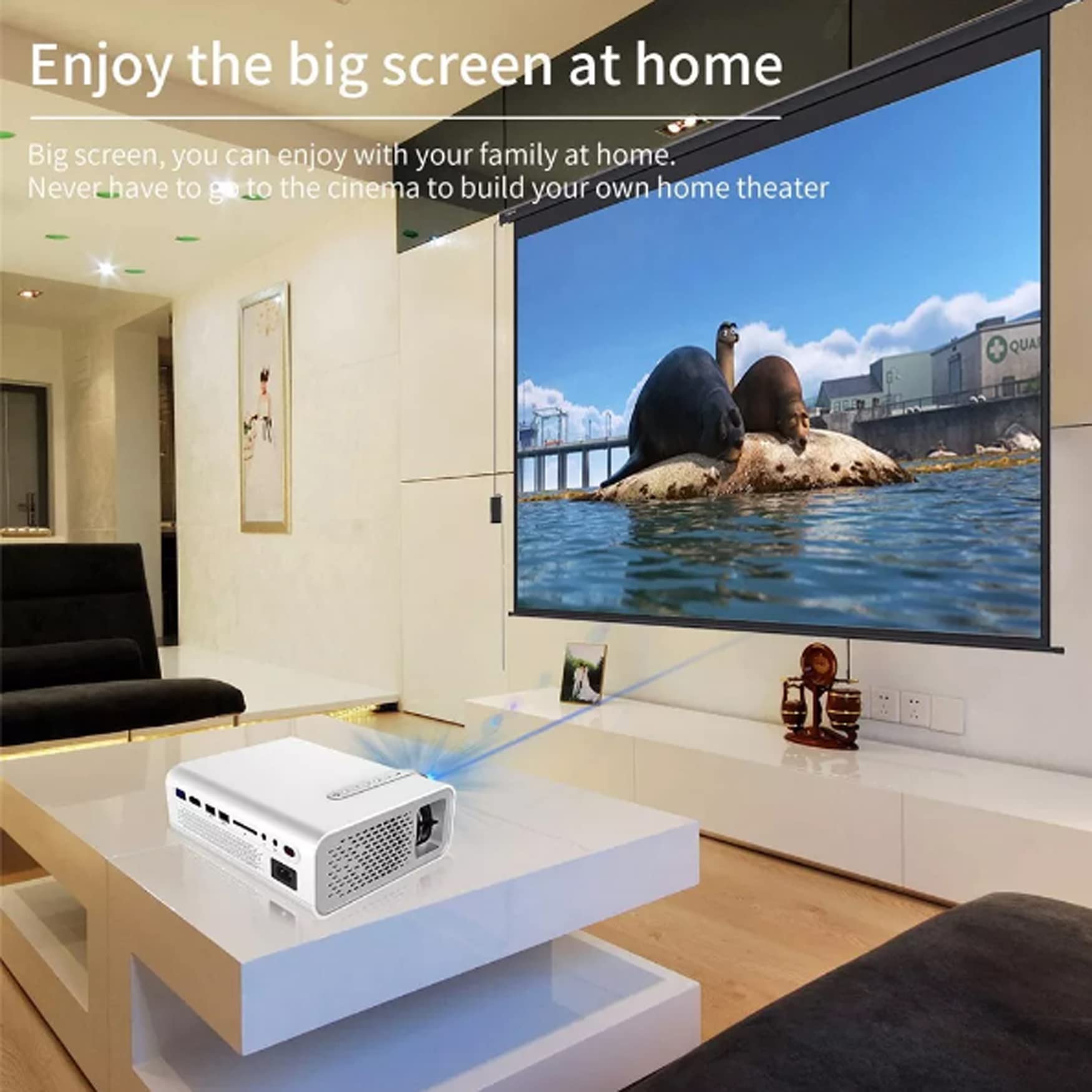 130 Inch HD Home Theater Projector - 1080P Support, USB/HDMI/VGA/SD Connectivity, Compatible with Smartphones for Movies, Gaming & Parties | Perfect for Indoor Home Entertainment & Outdoor Movie Nights (Black)