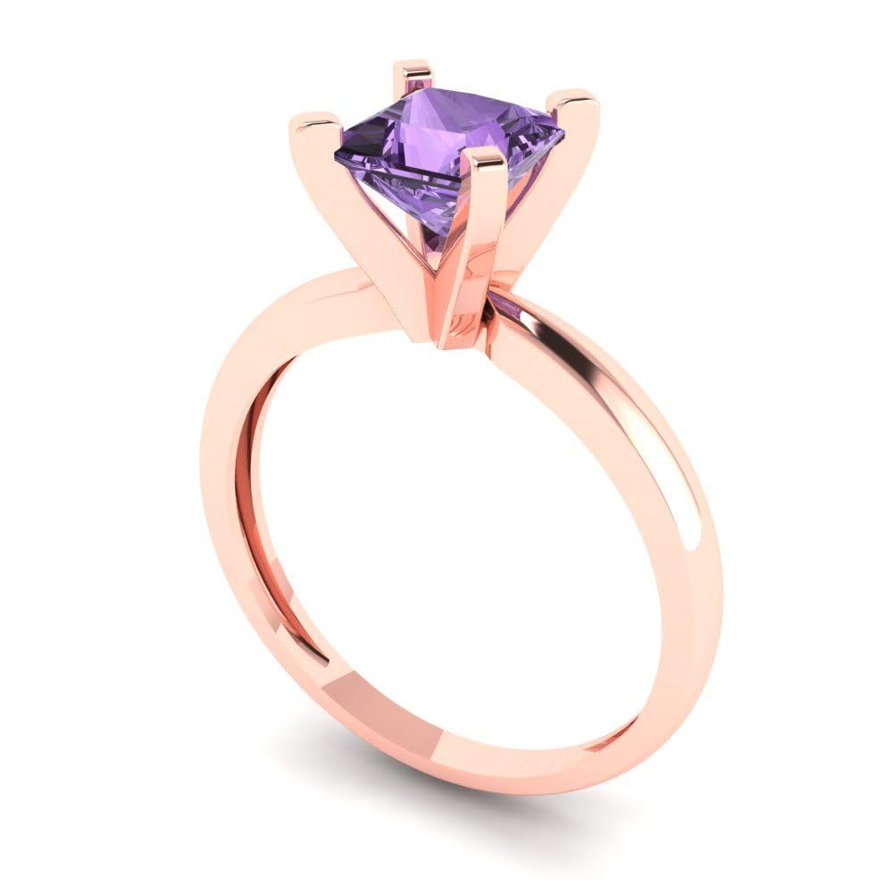 1.0 ct Princess Cut Simulated Alexandrite Solitaire Engagement Ring in 14k Rose Gold | Clara Pucci Bridal Wedding Anniversary Jewelry for Women | Perfect for Proposals, Weddings & Special Occasions