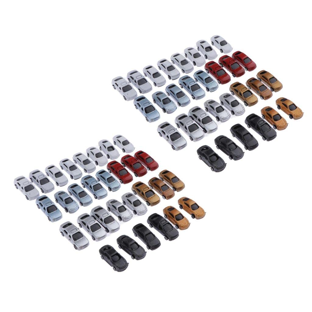 LEIPUPA 60Pieces 1/200 Z Scale Plastic Car Model Mini Street Table Accessories - Perfect for Model Train Layouts, Diorama Scenes & Miniature City Displays