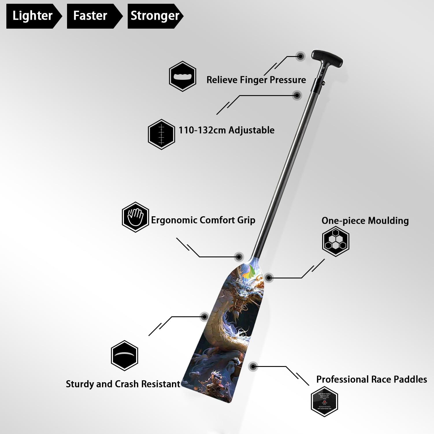 Premium Carbon Fiber Dragon Boat Paddle - IDBF Approved Adjustable Racing Paddle with Dragon Design & T-Handle for Competitive Rowing | Perfect for Dragon Boat Racing, Team Training, and Water Sports Enthusiasts