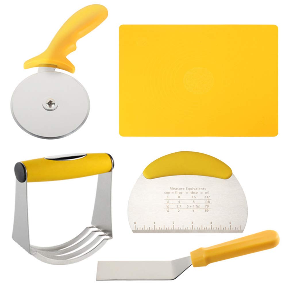 5-Piece Stainless Steel Dough Blender & Bench Scraper Set - Pastry Cutter for Baking Bread, Cookies, Biscuits, Butter & Pizza - Multipurpose Kitchen Tools for Home Bakers & Professional Chefs - Perfect for Holiday Baking, Pastry Prep & Dough Handling